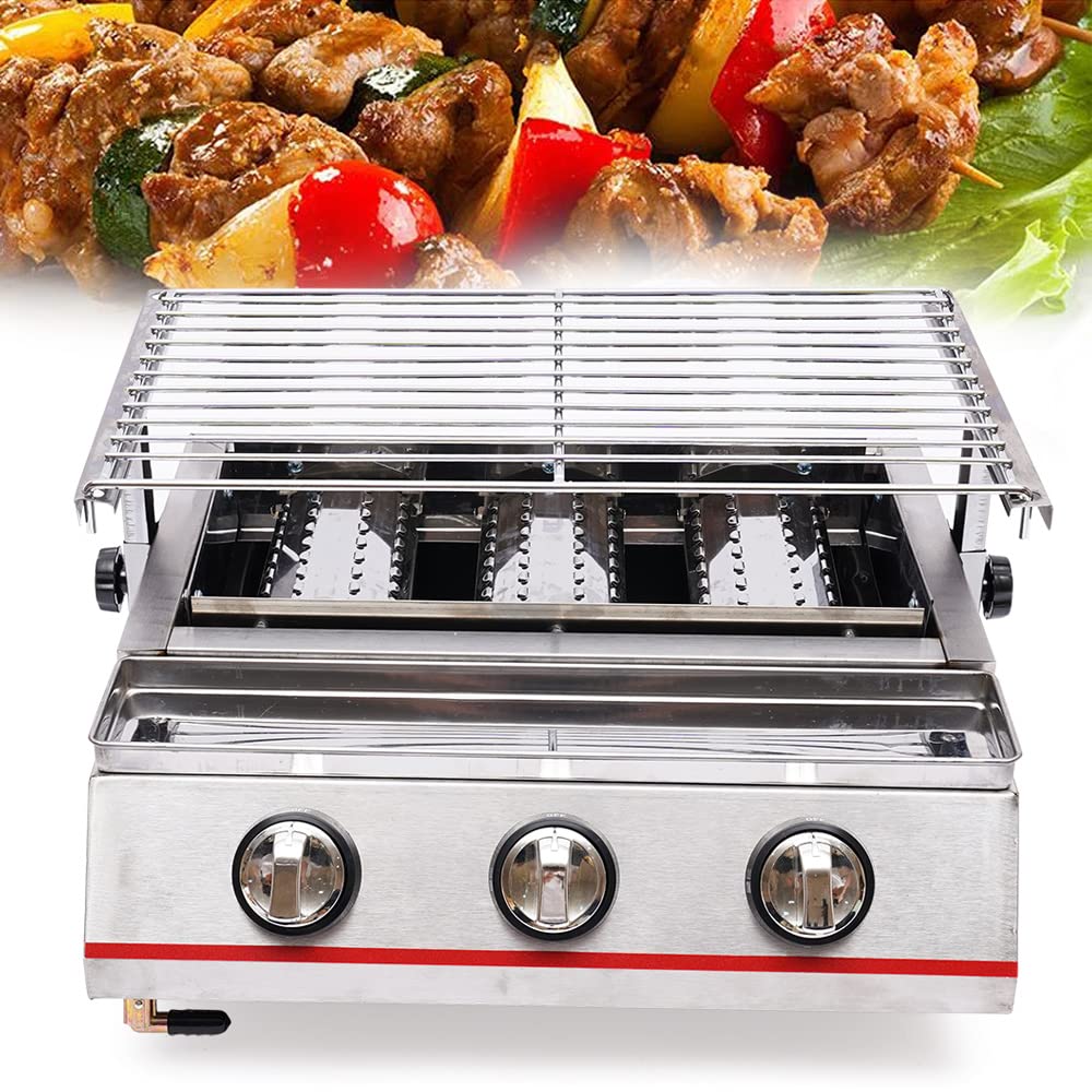 3-Burner BBQ Gas Grill - 2800PA Commercial LPG Outdoor Grill with Stainless Steel Tabletop - Multi-Function for Camping, Backyard Cooking & Patio Parties