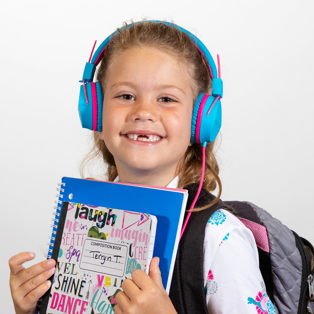 JBuddies Studio On-Ear Wired Headphones for Kids - Blue & Pink | Lightweight Comfort for School, Travel & Learning | Safe Volume Control for Children