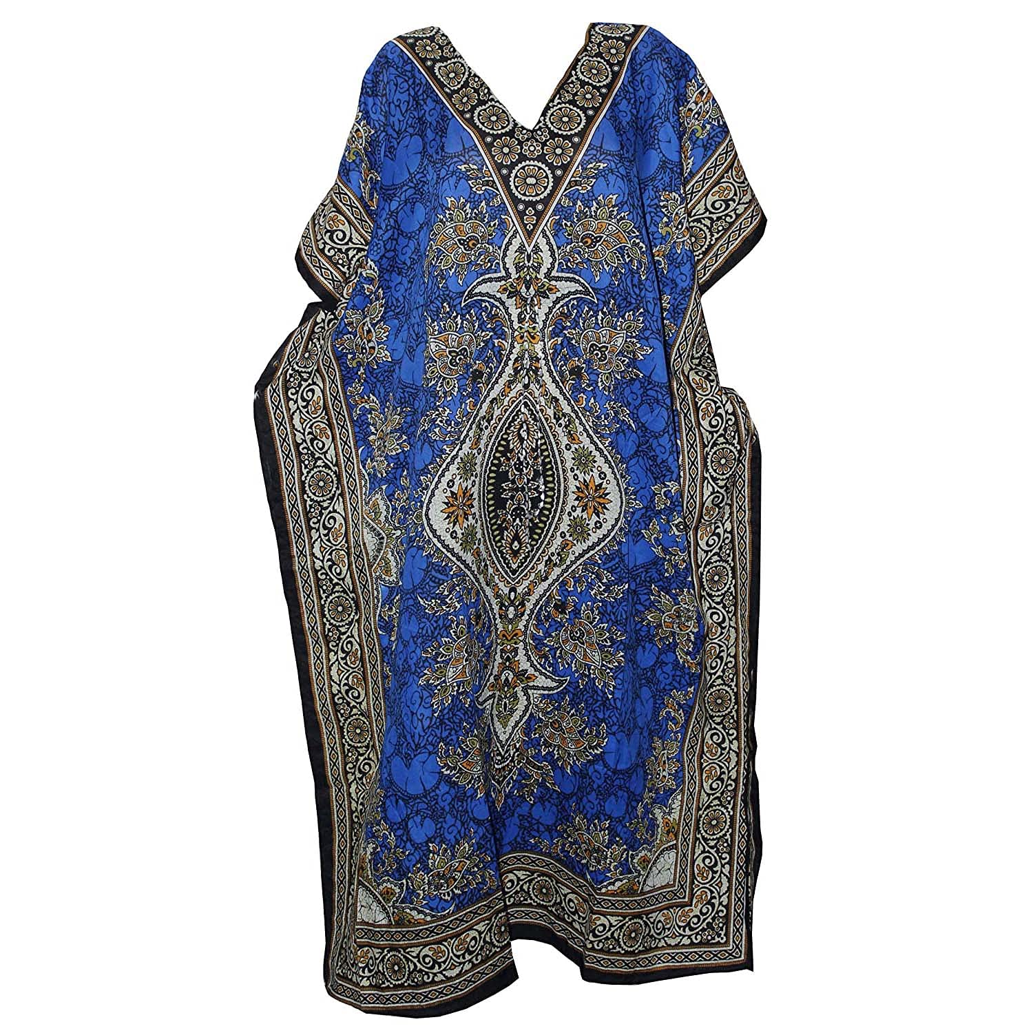 Women's Flowy Kaftan Dress - Elegant Kimono Style Maxi Beach Cover Up, One Size, Light Blue - Perfect for Evening Parties, Beach Vacations & Summer Outfits