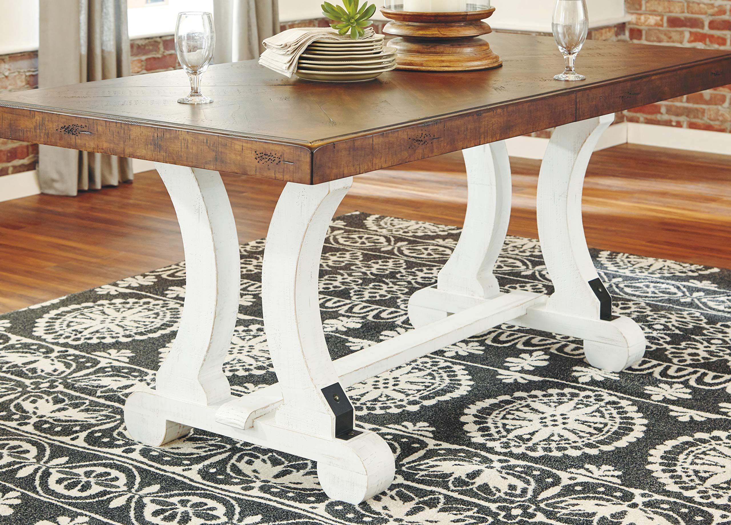 Ashley Valebeck Farmhouse Dining Room Buffet & Extension Dining Table Set - White & Brown Distressed Finish, Seats 8 - Rustic Farmhouse Style for Dining Room, Kitchen or Entertaining Space