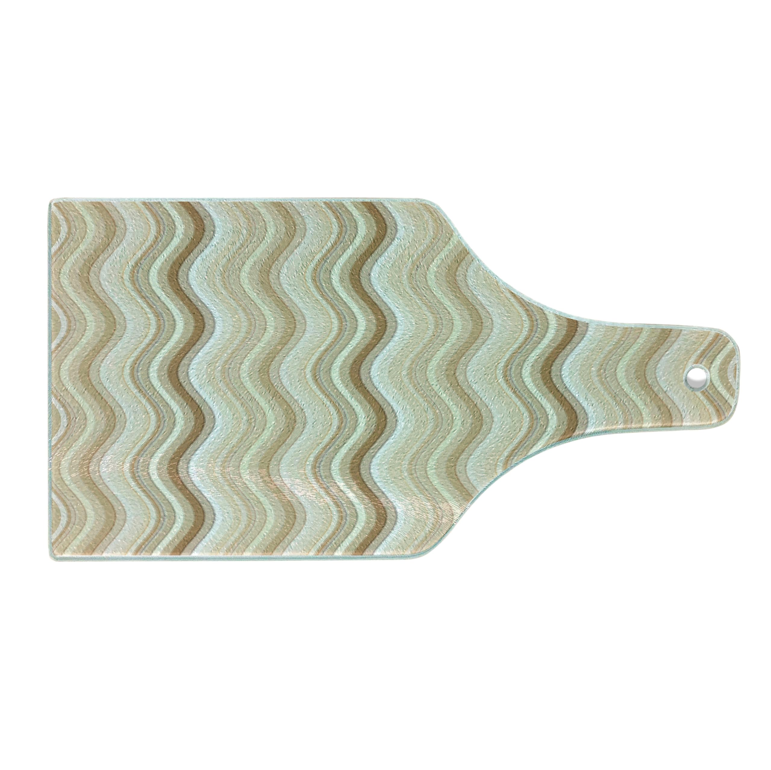 Ambesonne Decorative Tempered Glass Cutting Board - Wavy Vertical Line Design, Wine Bottle Shape in Pale Brown & White - Perfect for Serving Cheese, Charcuterie & Wine Pairings
