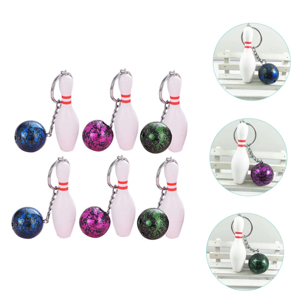 Balacoo 6pcs Bowling Keychain Set - Plastic Bowling Pendant Key Rings for Backpack, Luggage & Keys - Cute Bag Charms for Bowling Fans & Sports Enthusiasts - Perfect for Gifts, Party Favors & Accessories
