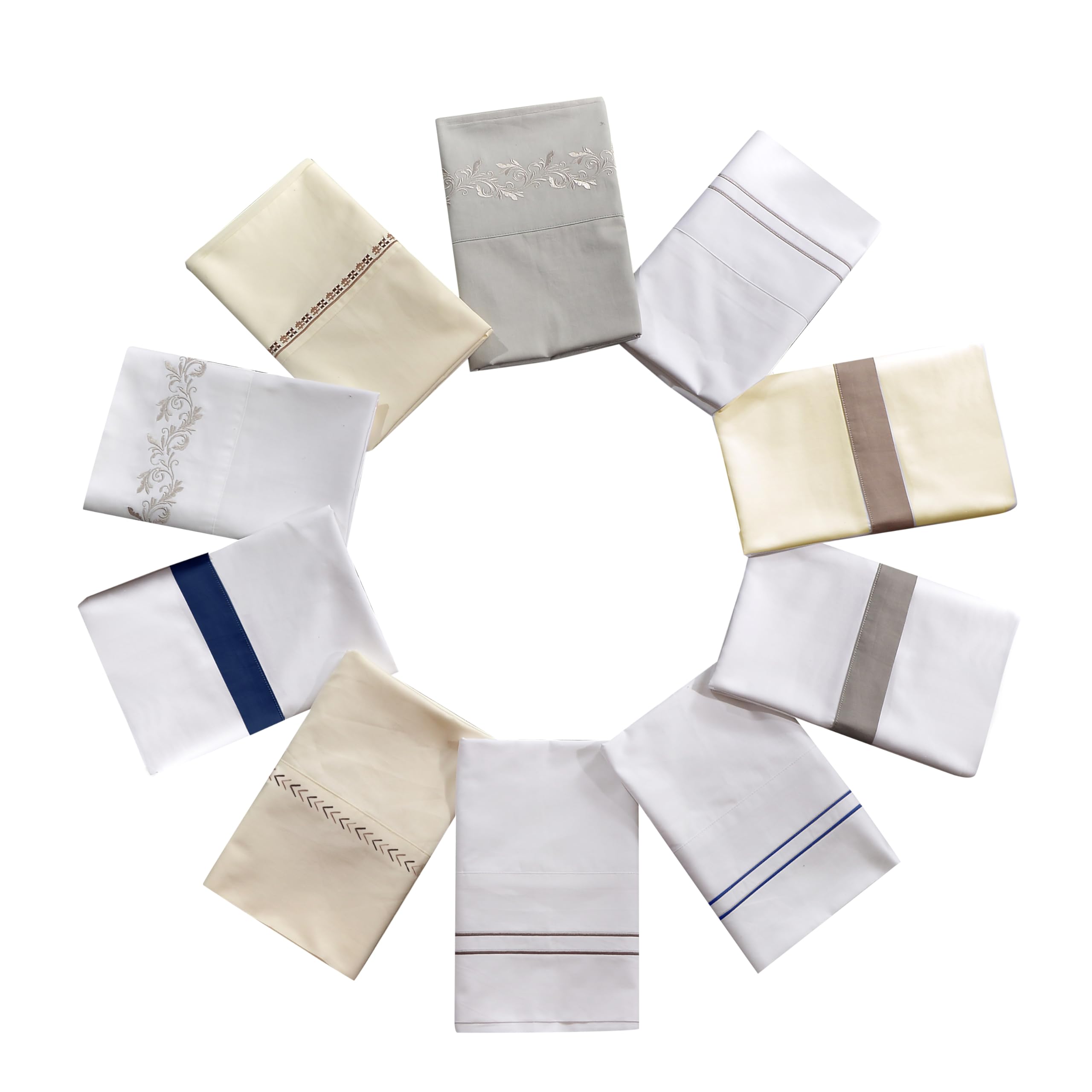 Premium 350 Thread Count Queen Sheet Set - 4 Piece White & Gray Flange Border Cotton Bedding (1 Flat Sheet, 1 Fitted Sheet, 2 Pillowcases) | Modern Luxury Bedroom Decor for Master Suite, Guest Room & Hotel Style Comfort