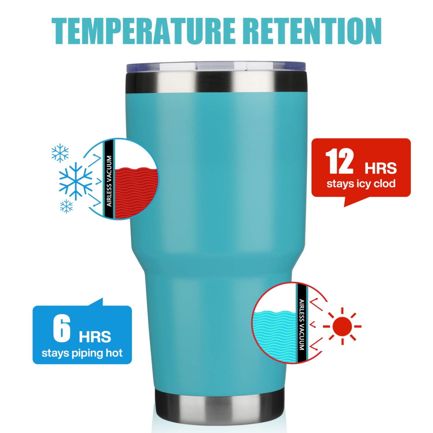 MEWAY 30oz Stainless Steel Vacuum Insulated Tumbler with Lid & Straw - Double Wall Coffee Cup for Hot & Cold Drinks - Powder Coated Travel Mug for Office, Gym, Camping & Outdoor Activities (Light Blue, 4 Pack)