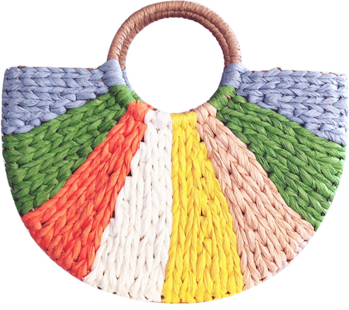 QZUnique Straw Rainbow Handbags for Women - Cotton Crochet Hand-Woven Tote Bag with Top Handle | Casual Shoulder Messenger Purse | Perfect for Beach, Shopping & Summer Outfits