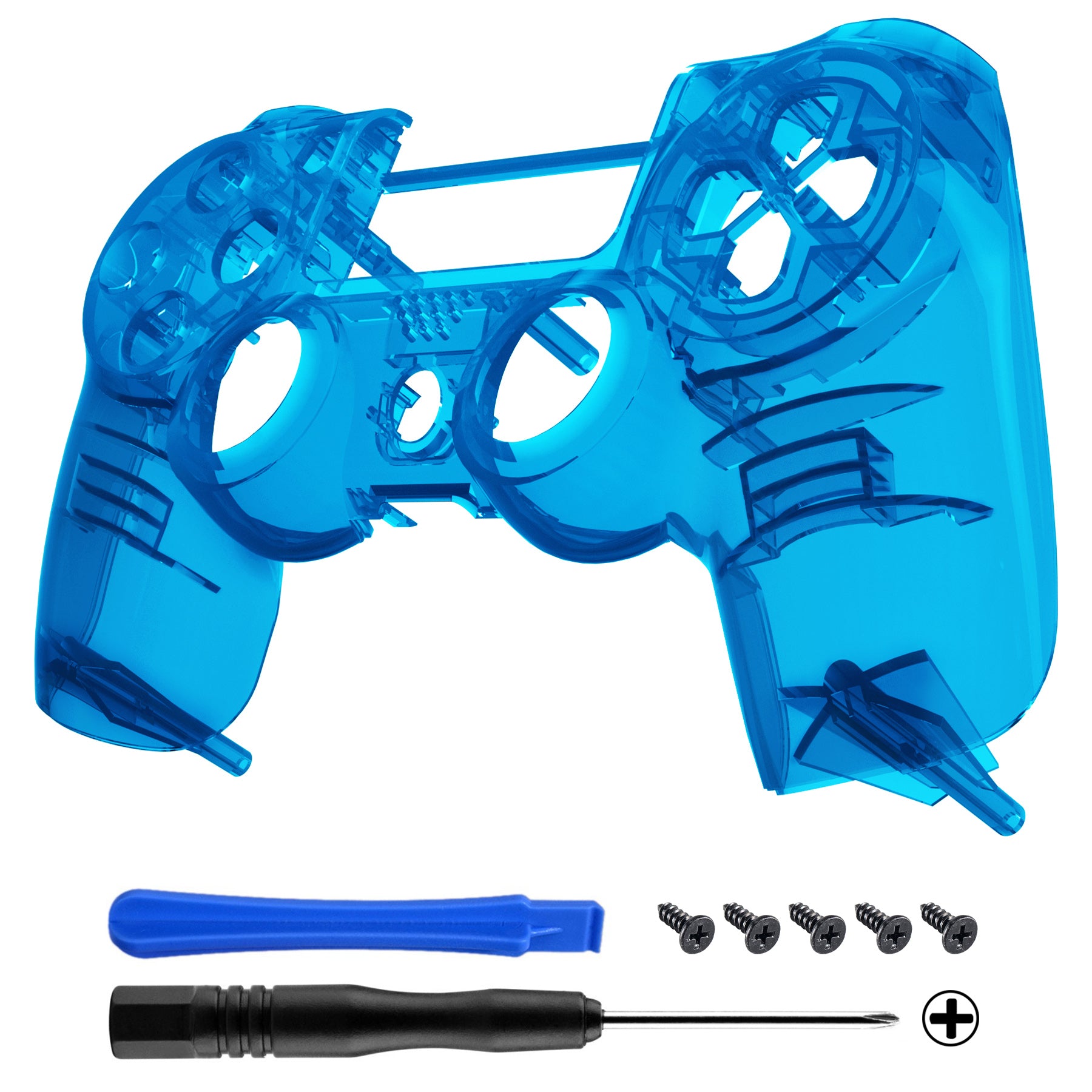 eXtremeRate Transparent Crystal Clear Blue Replacement Front Housing Shell for PS4 Slim Pro Controller (CUH ZCT2 JDM 040/050/055) - Perfect for Gaming Enthusiasts & Custom Mods