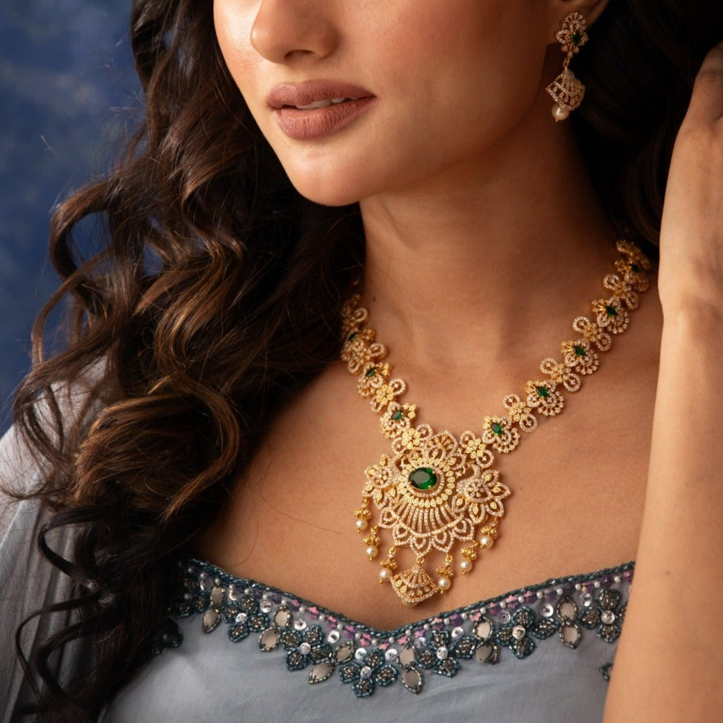 Varuna Nakshatra CZ Necklace Set - Elegant Cubic Zirconia Jewelry for Women | Perfect for Weddings, Parties & Special Occasions