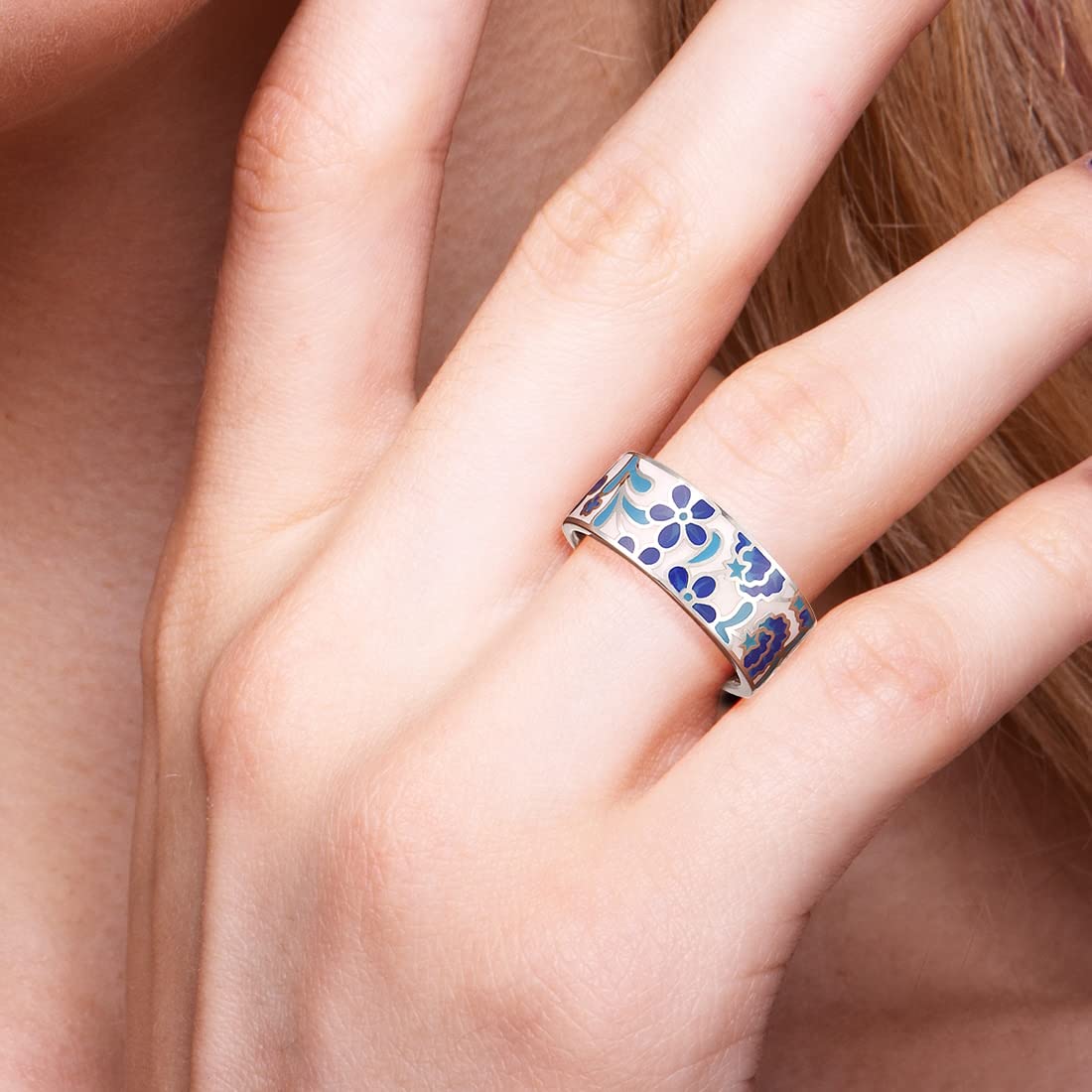 925 Sterling Silver Blue Flower Enamel Ring for Women - Elegant Handmade Jewelry Gift for Anniversary, Birthday & Special Occasions