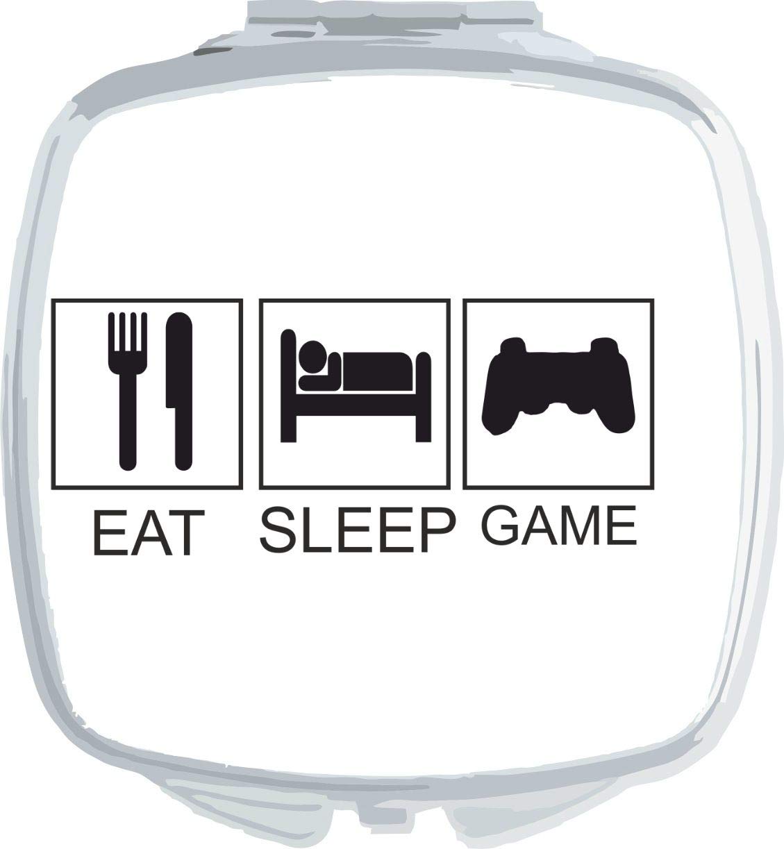 Miammo Eat Sleep Game Plain Controller Compact Pocket Mirror - Silver Square Tile Design for Travel, Gaming & Everyday Carry (ECS)