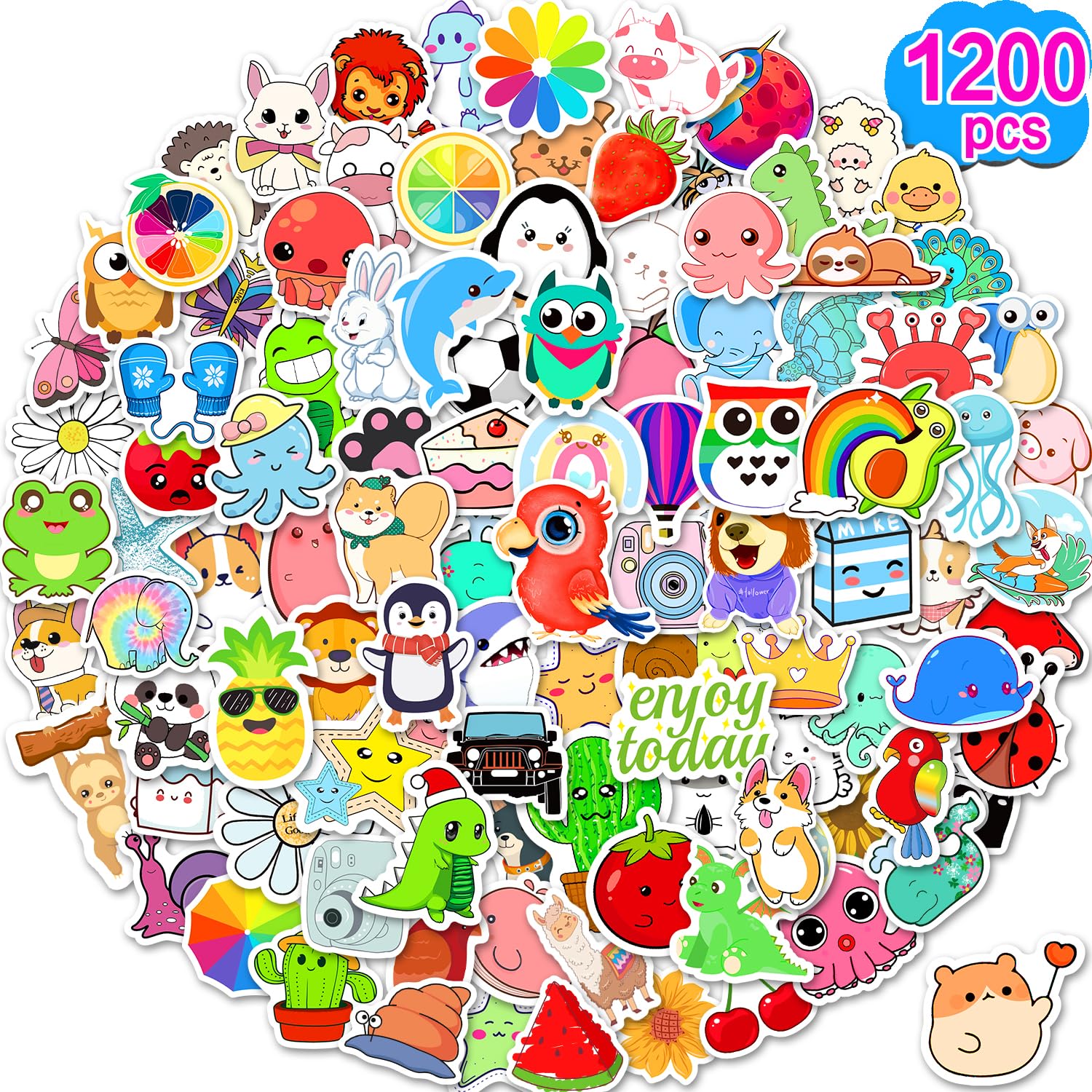 1200 Pcs Waterproof Vinyl Stickers for Kids & Teens - Cute Kawaii Animal Stickers for Water Bottles, Phones, Laptops, Skateboards - Bulk Aesthetic Sticker Pack for Boys, Girls, Teachers - Perfect for School, DIY Crafts & Personalizing Belongings