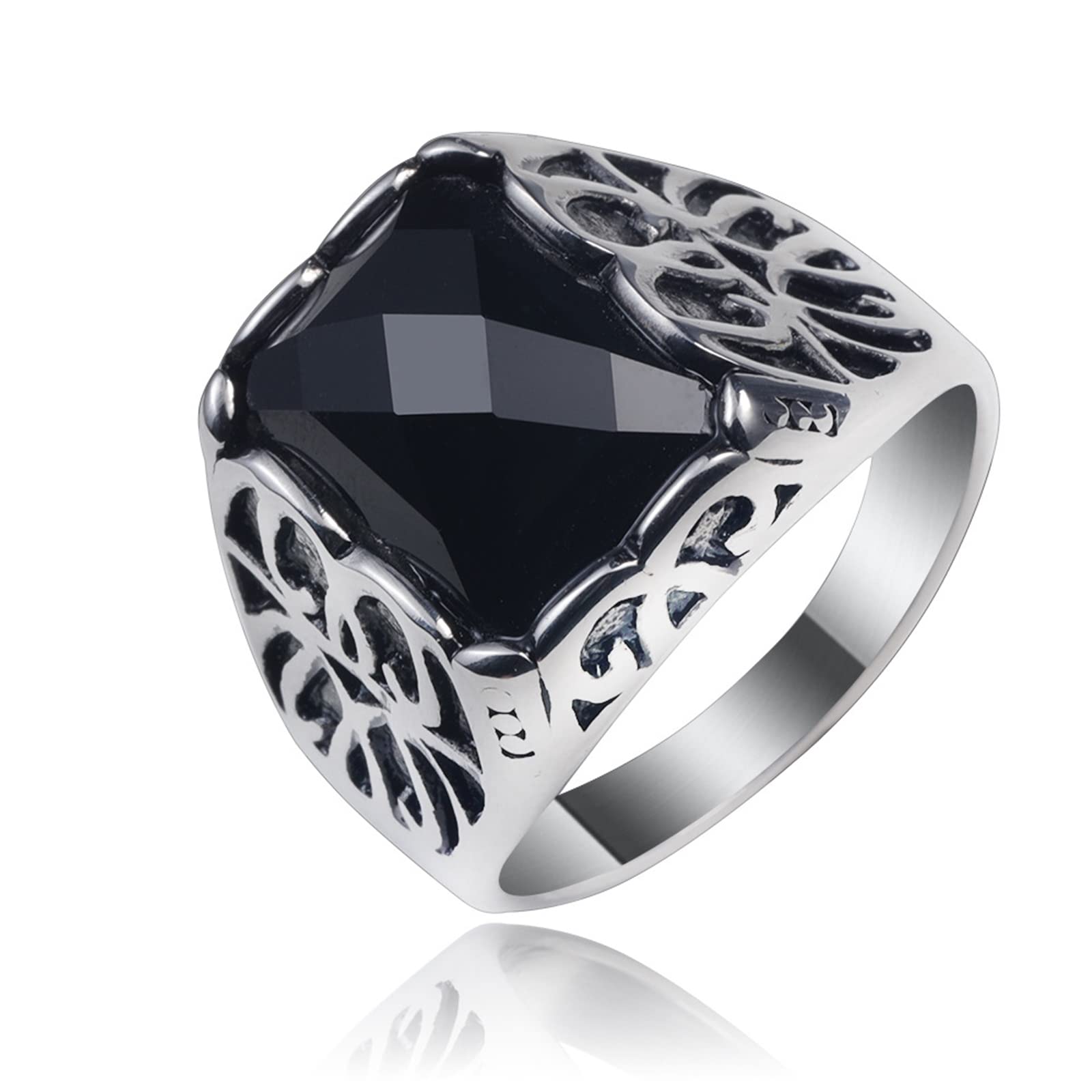 Stylish Men's Stainless Steel Rings with Black Stone - Trendy Fashion Jewelry Gift for Him & Her - Perfect for Weddings, Anniversaries, and Everyday Wear