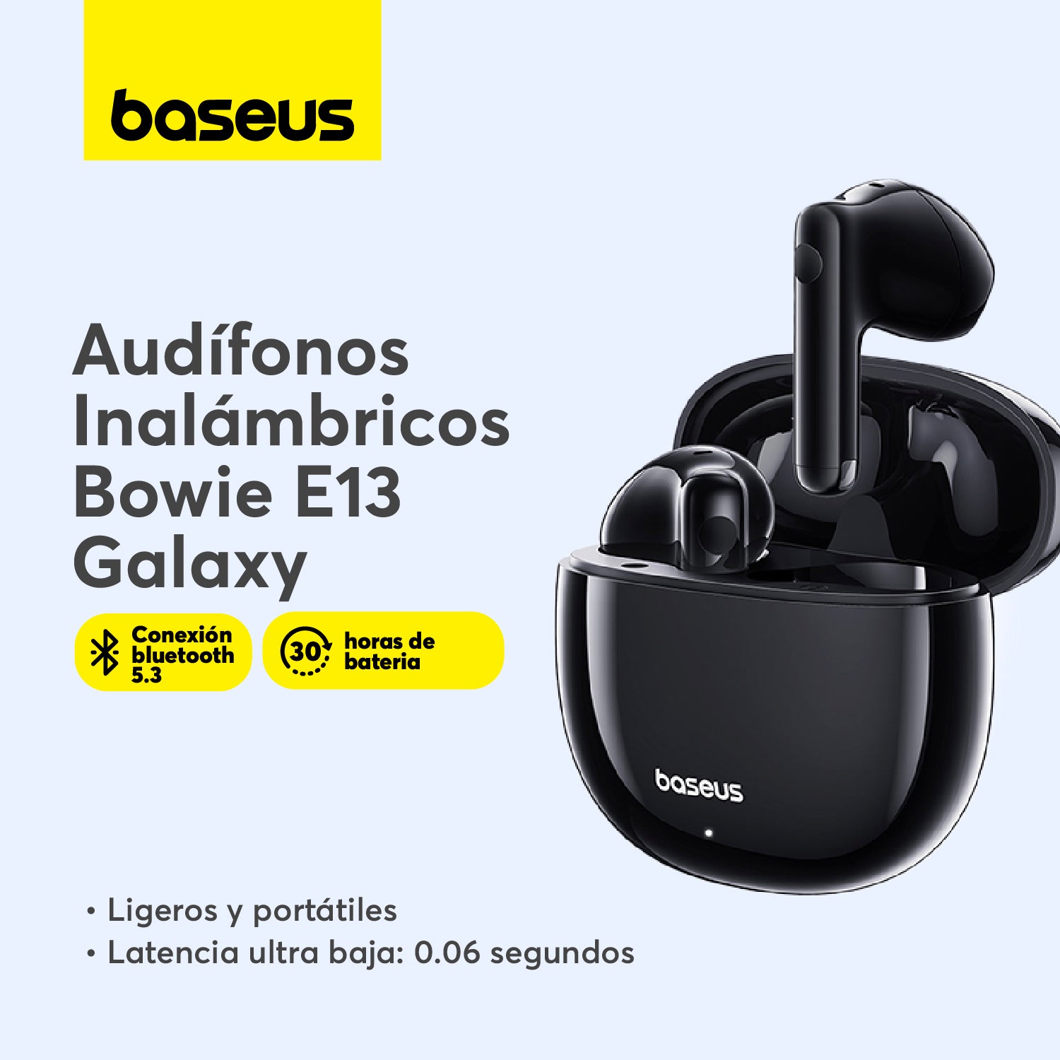 Baseus Bowie E13 Galaxy Wireless Earbuds - Black | Bluetooth Headphones for Running, Workout & Travel