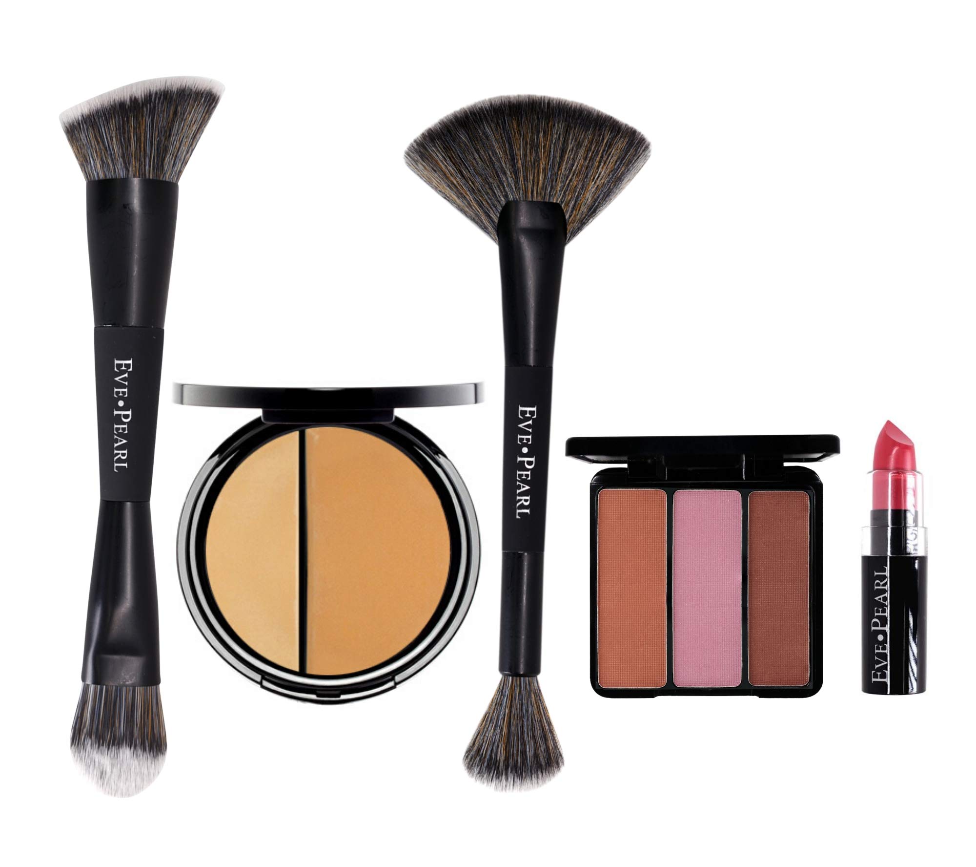 EVE PEARL 5-Piece Full Coverage Makeup Set - Foundation, Blush & Lipstick Kit with Professional Brushes (Tan) | Perfect for Daily Makeup, Professional Looks & Special Occasions