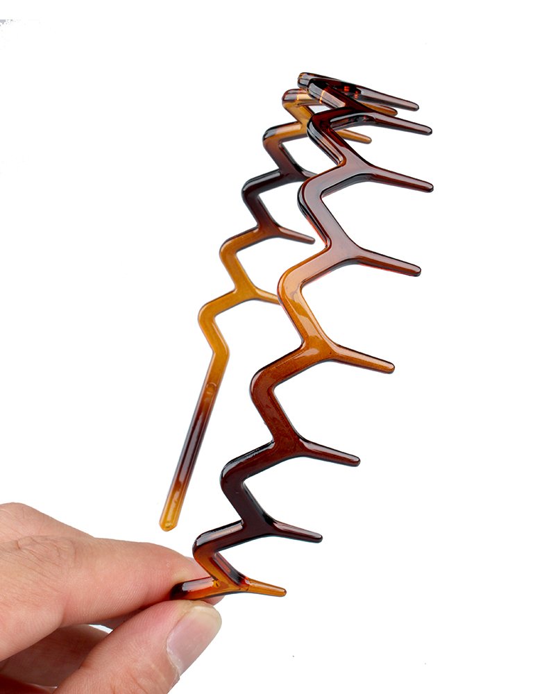 2 Pack Black & Brown Zig Zag Plastic Shark Tooth Hair Combs Headbands for Women & Girls - Perfect for Beach, Parties & Everyday Styling