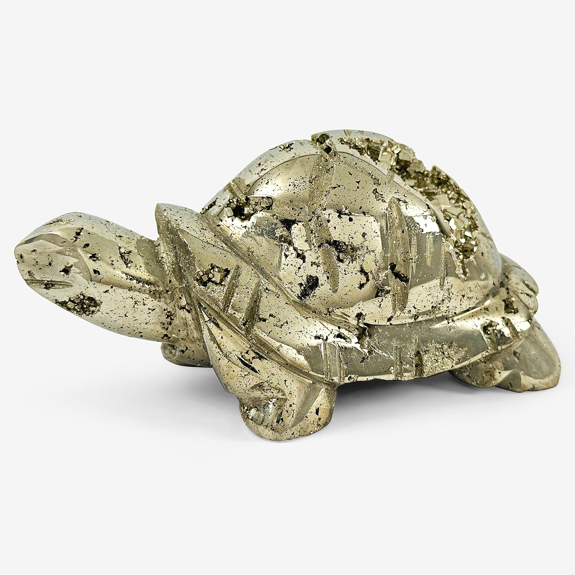 Hand Carved Pyrite Turtle - Natural Gemstone Crystal Sculpture for Home Decor, Feng Shui, Meditation & Healing Crystal Collection