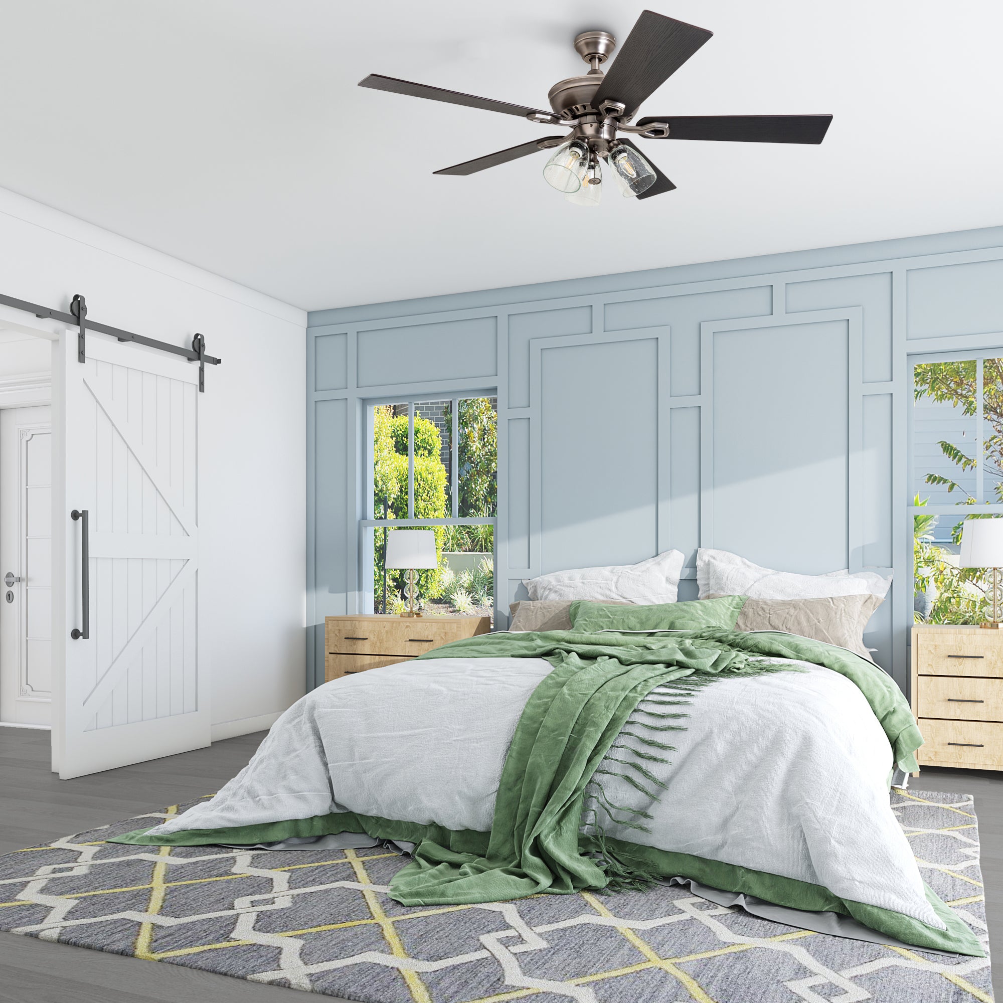 52 Inch Glenmont Antique Pewter Ceiling Fan with Pull Chain - Vintage Style Cooling Fan for Living Room, Bedroom, or Office