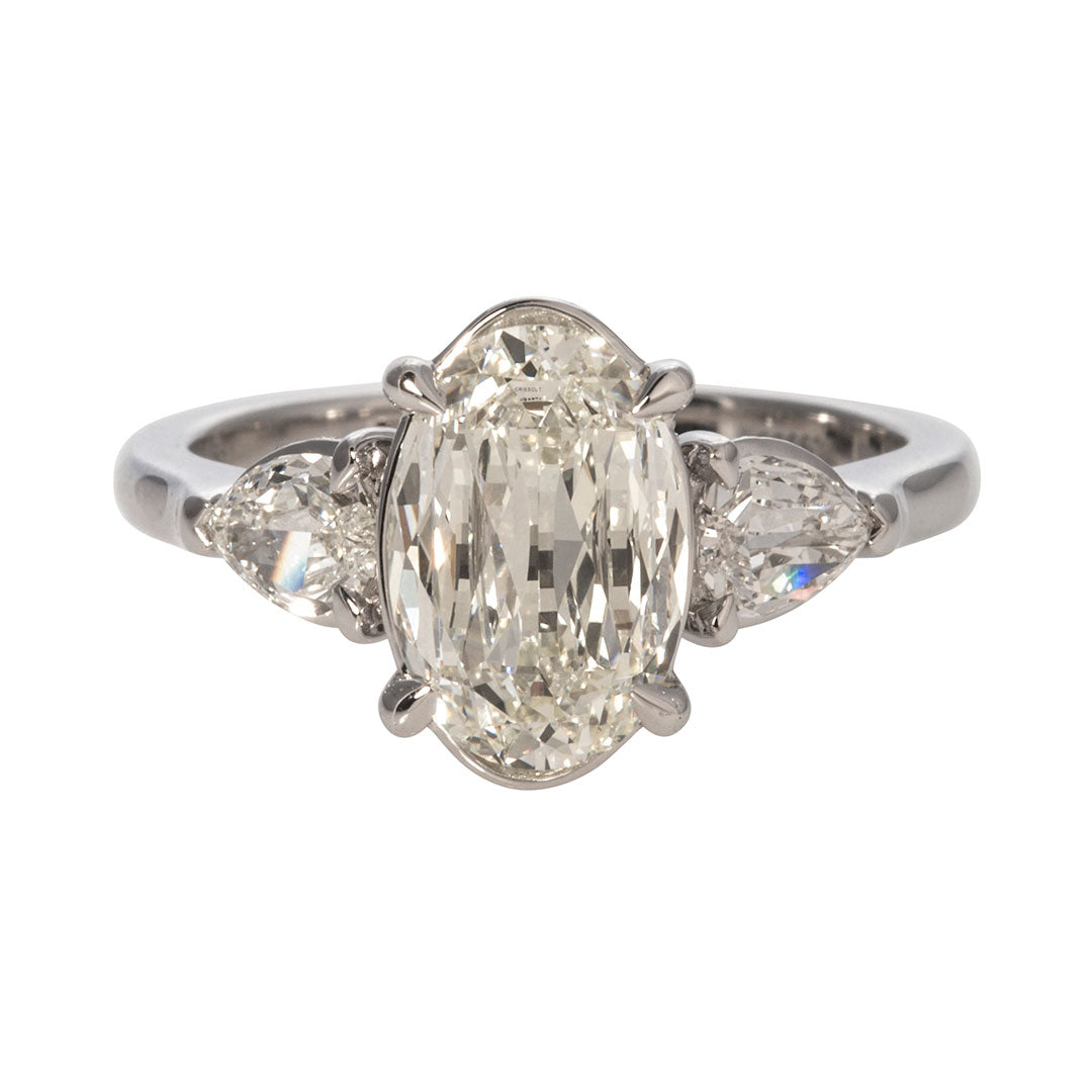 1.90ct L’Amour Crisscut Oval & 0.41ct Pear Diamond Engagement Ring - Elegant Wedding Proposal Jewelry for Brides