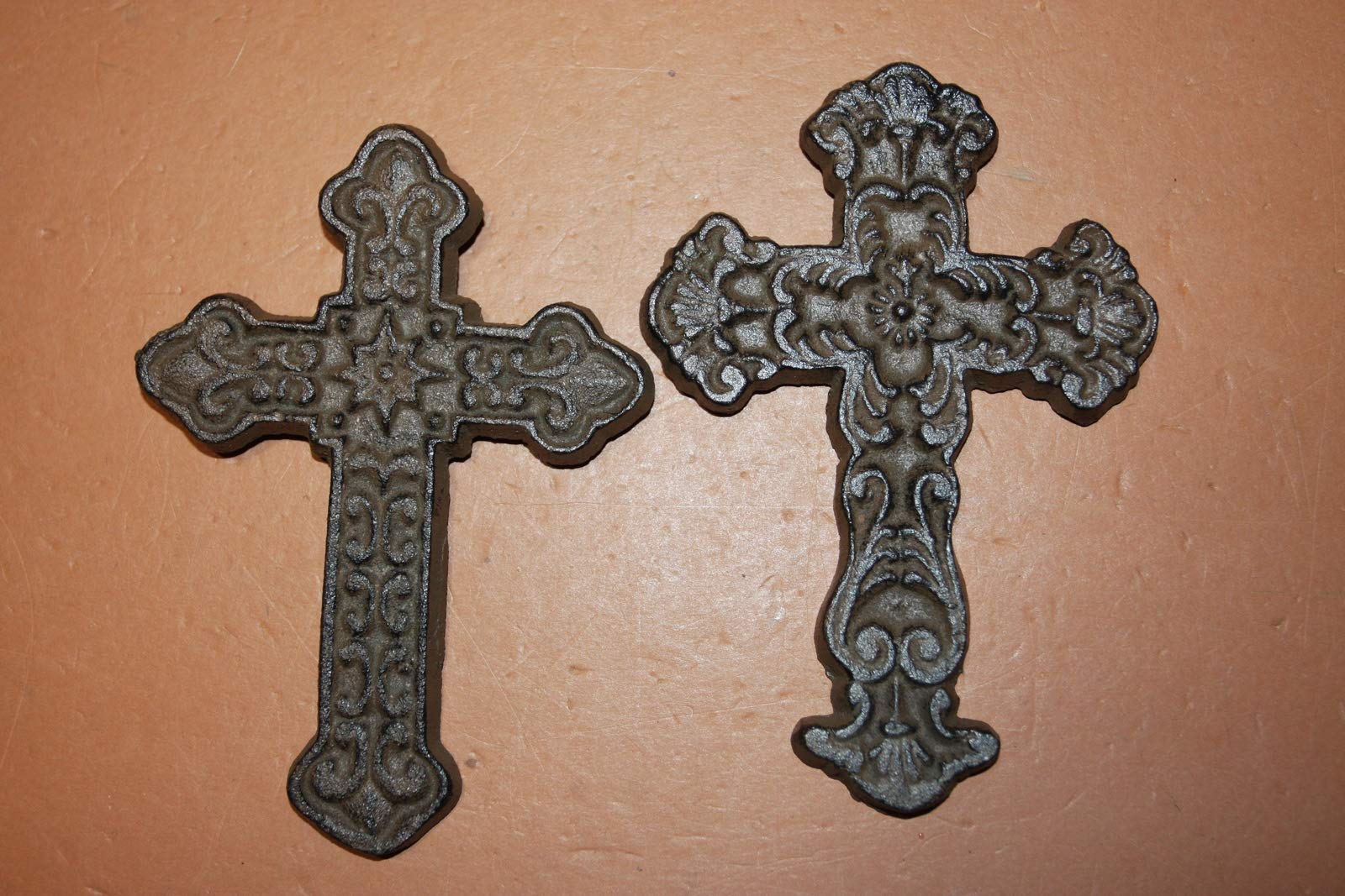 Christian Love Home Decor - Rustic Cast Iron Wall Cross Set of 5 for Farmhouse, Church & Bedroom Wall Art | Religious Gift & Spiritual Decor