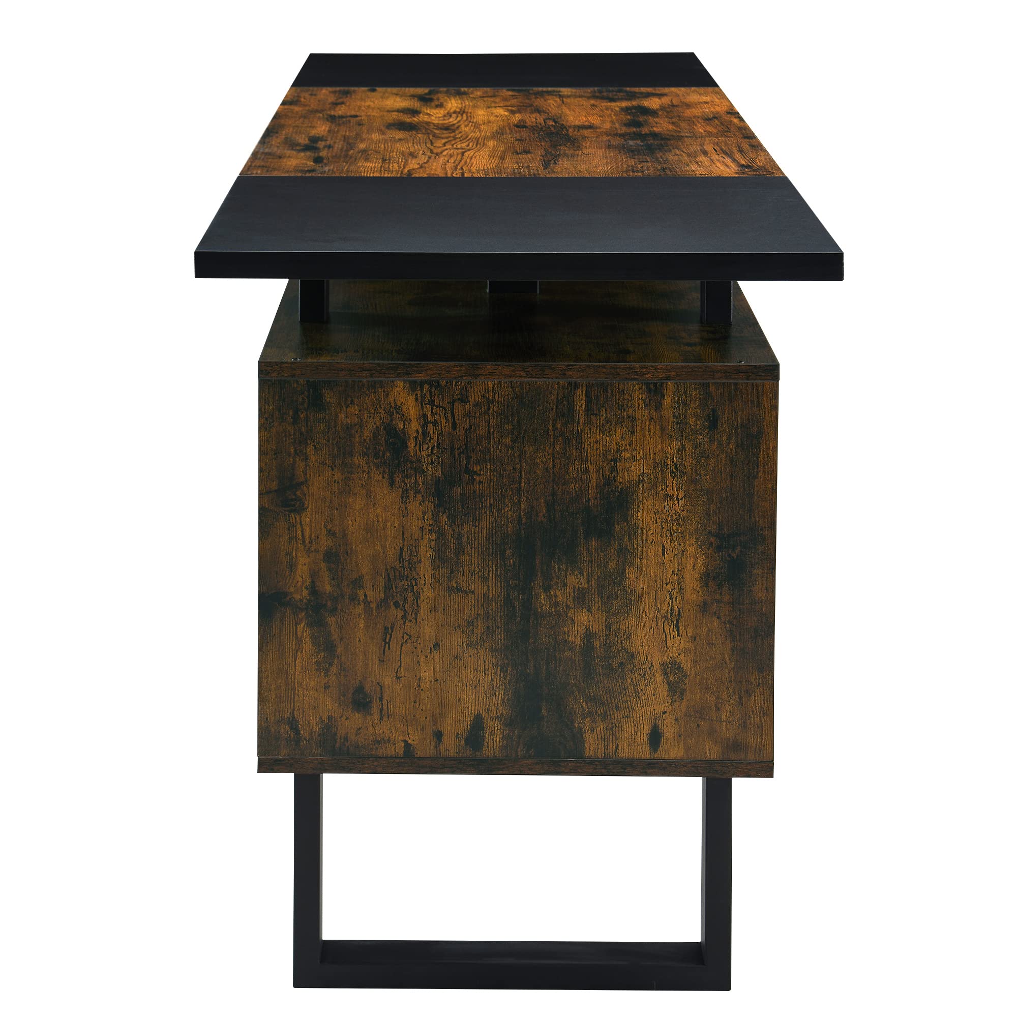 LEEMTORIG 59 Inch Large Computer Desk with Drawers - Modern Industrial Gaming Desk, Study Writing Table Workstation for Home Office, Bedroom (Black & Rustic Brown) | Perfect for PC Gaming, Remote Work & Student Study Spaces