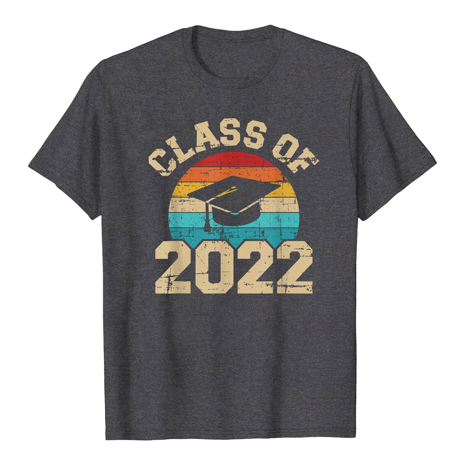 2022 Women's Graduation T-Shirts - O-Neck Loose Fit Basic Summer Top Short Sleeve 80s Vintage Style Tee for College Grad Party & Celebration