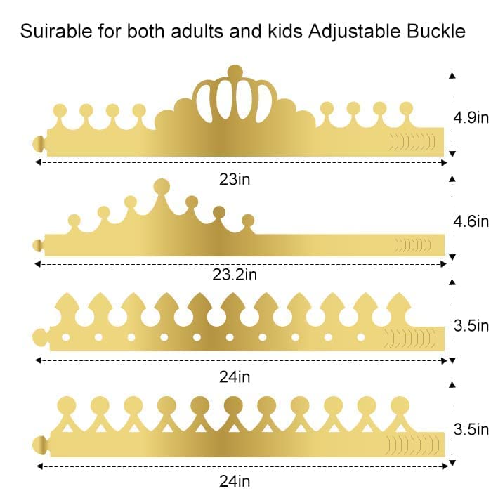 Runmeihe 16-Piece Gold Paper Crown Set for Adults & Kids - 4 Adjustable King/Queen Crown Styles - Birthday Party, Celebration & Royal Theme Event Decorations - Perfect for Birthdays, Weddings, Graduations & Costume Parties