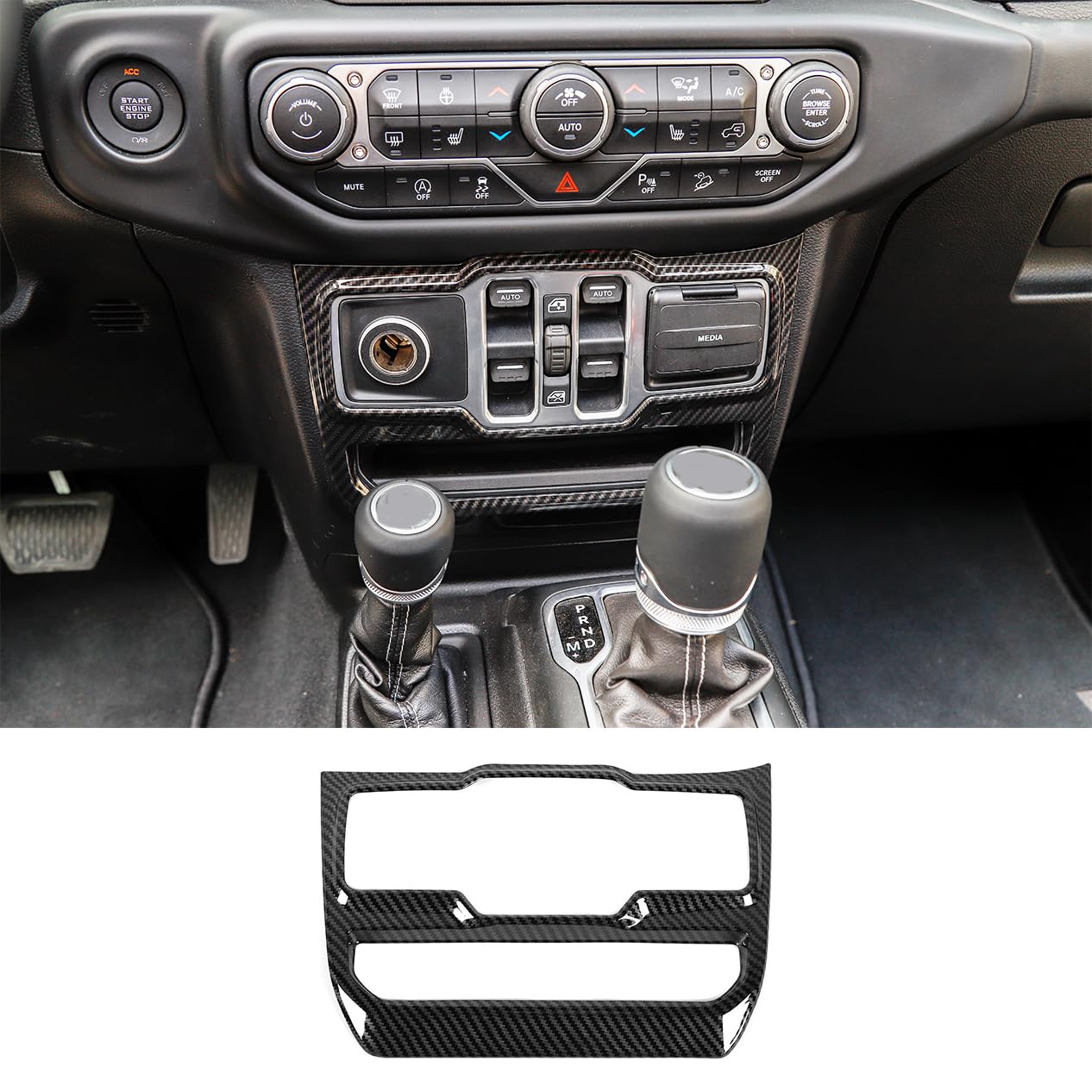 JeCar Carbon Fiber Center Console & Window Control Panel Trim Cover for 2018-2024 Jeep Wrangler JL/JLU & Gladiator JT - Interior Upgrade Accessories for Off-Road & Daily Driving