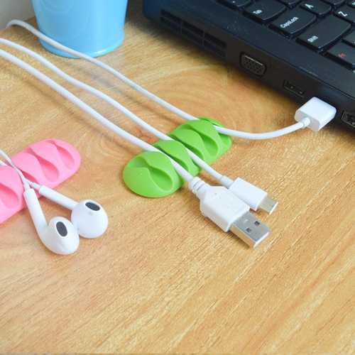 Bakeey 5-Slot Sticky Silicone Earphone & USB Cable Organizer - Desktop Cord Management Holder for Home, Office, and Travel Use