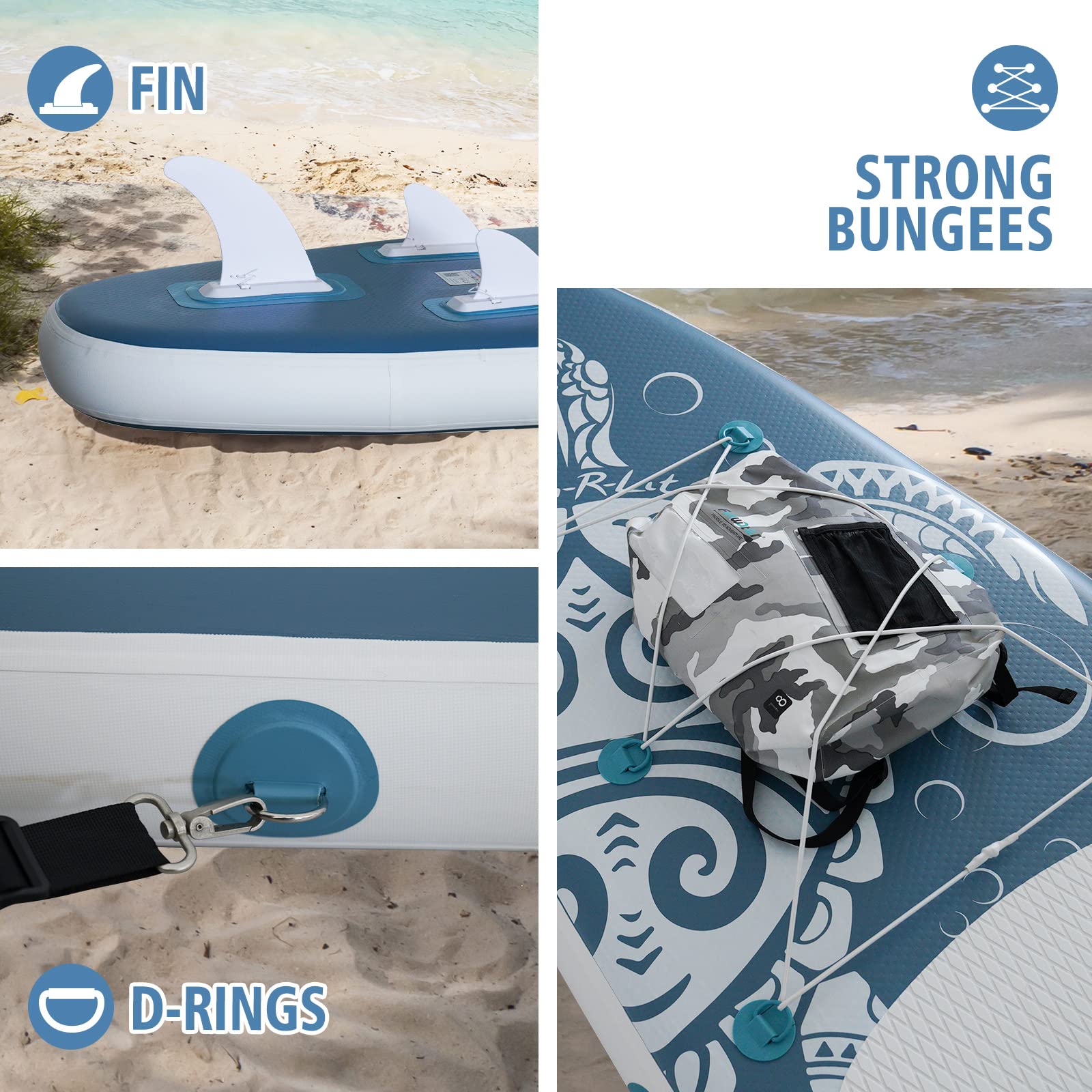 FEATH-R-LITE Inflatable Stand Up Paddle Board (SUP) for Adults - Premium SUP Package with Pump, Adjustable Paddle, Leash, 3 Fins & Backpack - Perfect for Yoga, Fishing & Ocean/Lake Paddling