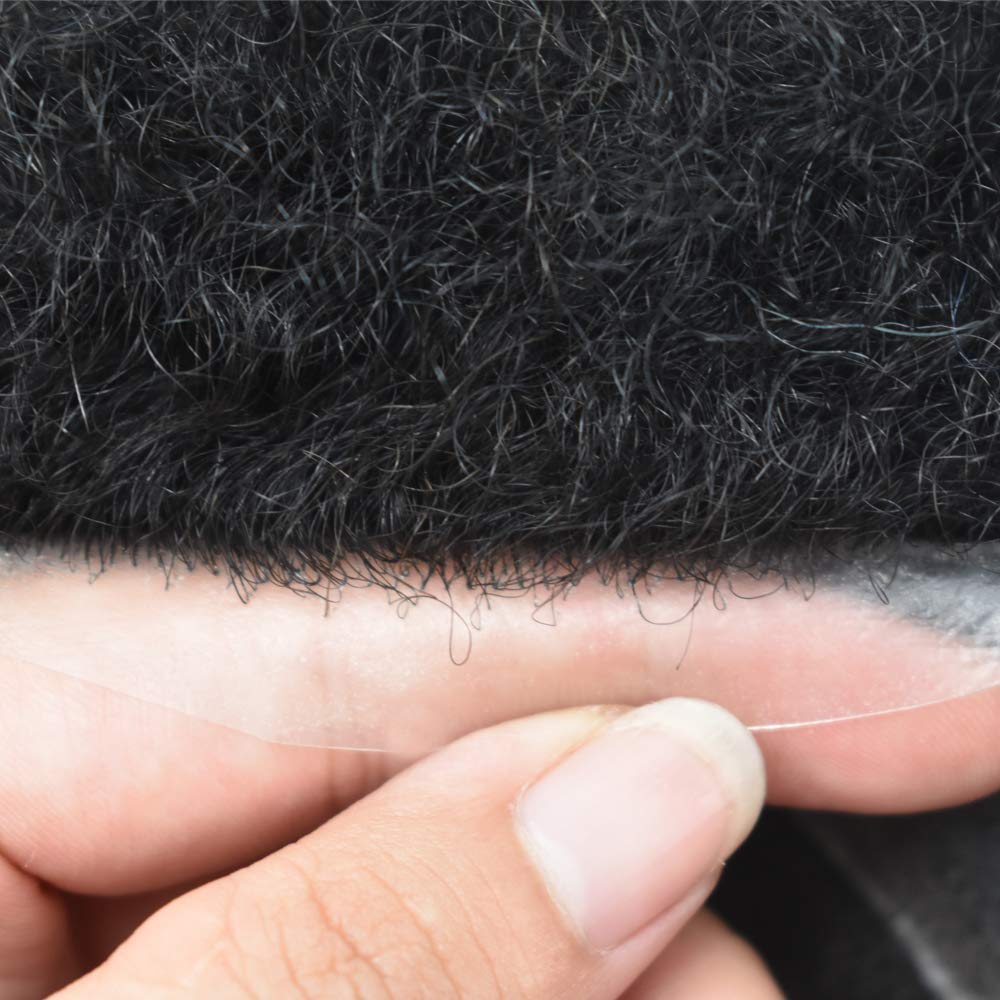 Brazilian Virgin Human Hair Afro Toupee for Black Men - Curly 8x10 Full PU Hair System - 1# Jet Black 6mm Afro Wave - Perfect for Daily Wear, Cosplay & Special Events