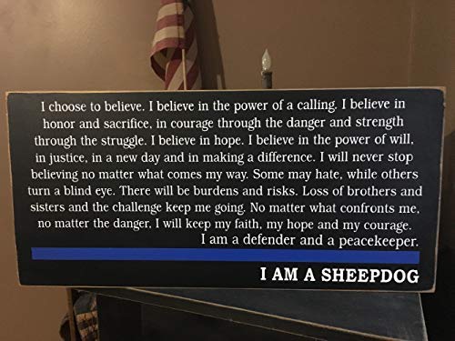 Funny Wooden Sheepdog Blue Line Flag Plaque - Law Enforcement Police Officer & Corrections Decor - 8x24 Inch Rustic Wall Art for Office, Porch, or Entrance - Perfect Cop Gift & Home Decor