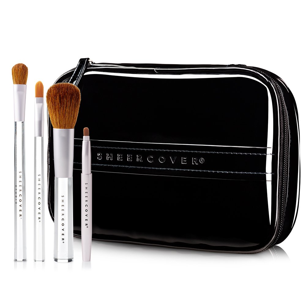 Sheer Cover Studio Ultimate 5-Piece Makeup Brush Set - Foundation Brush, Lip Brush, Concealer Brush, Contour Brush with Free Travel Case - Perfect for Professional Makeup Artists & Home Beauty Routines