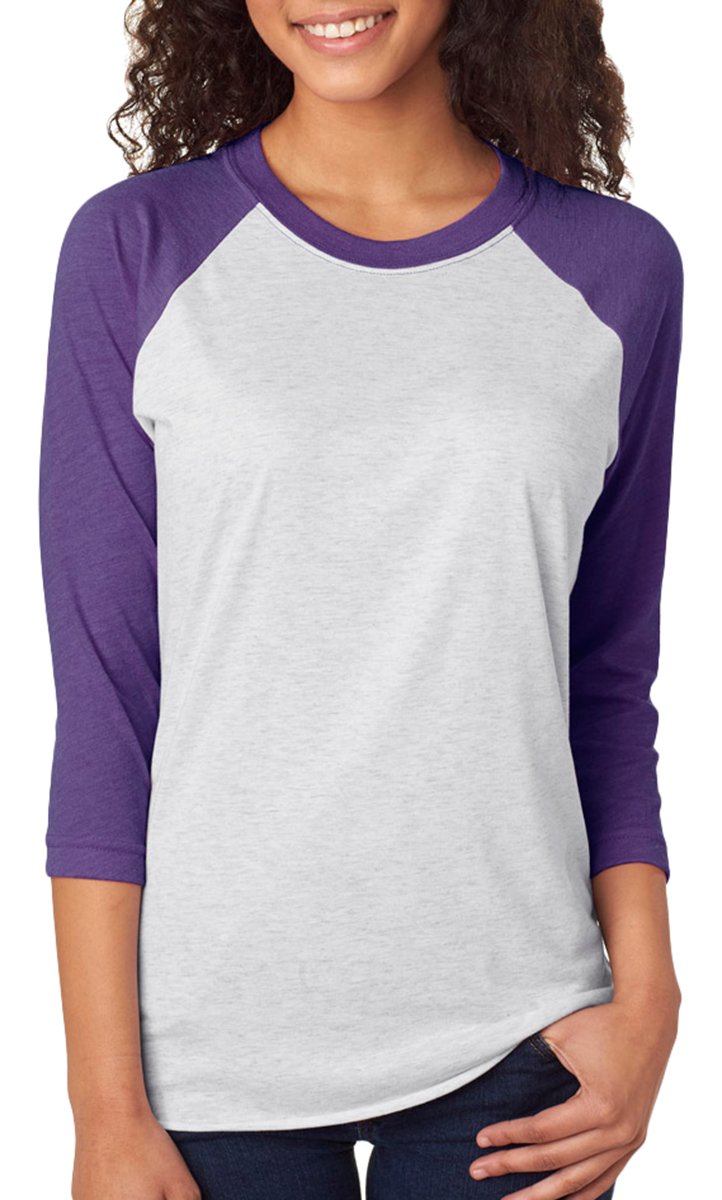 Next Level Unisex 3-Quarter Sleeve T-Shirt | Purple Rush/Heather White | 2XL | Casual Wear, Gym & Everyday Outfits