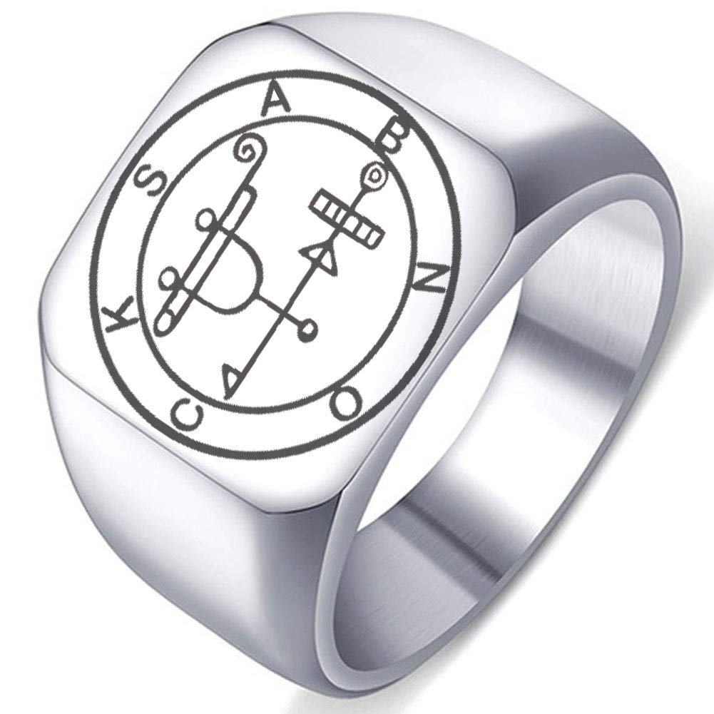 Laser Engraved Demon Sabnock Ring - Great Marquis of Hell Goetic Seal from Lesser Key of Solomon - Stainless Steel Occult Jewelry for Wiccan Rituals, Gothic Fashion & Dark Aesthetic Lovers