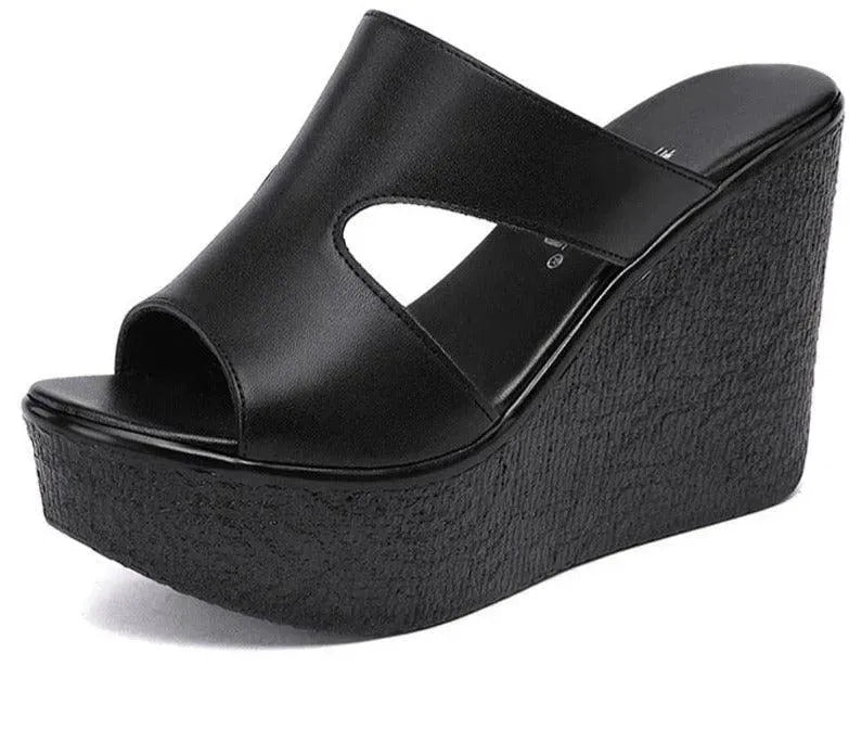 Comfortable Slip-On Leather Wedge Sandals for Women - Stylish Summer Casual Shoes for Beach, Travel & Everyday Wear