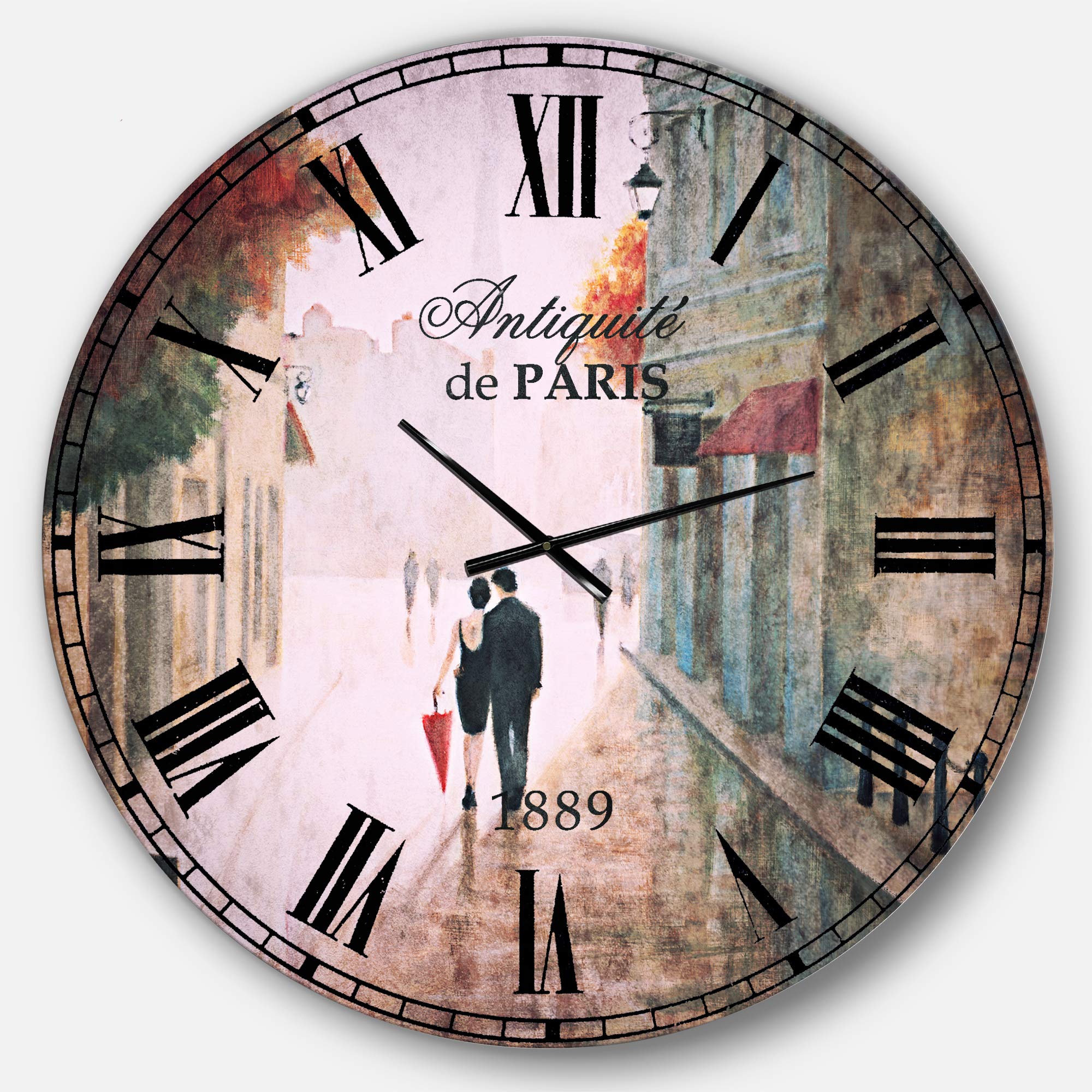 Designart Paris Romance Couples II Traditional Round Wall Clock - Elegant Metal Wall Art for Home Decor, Living Room, Bedroom & Office | Perfect Romantic Gift for Anniversaries & Couples' Spaces