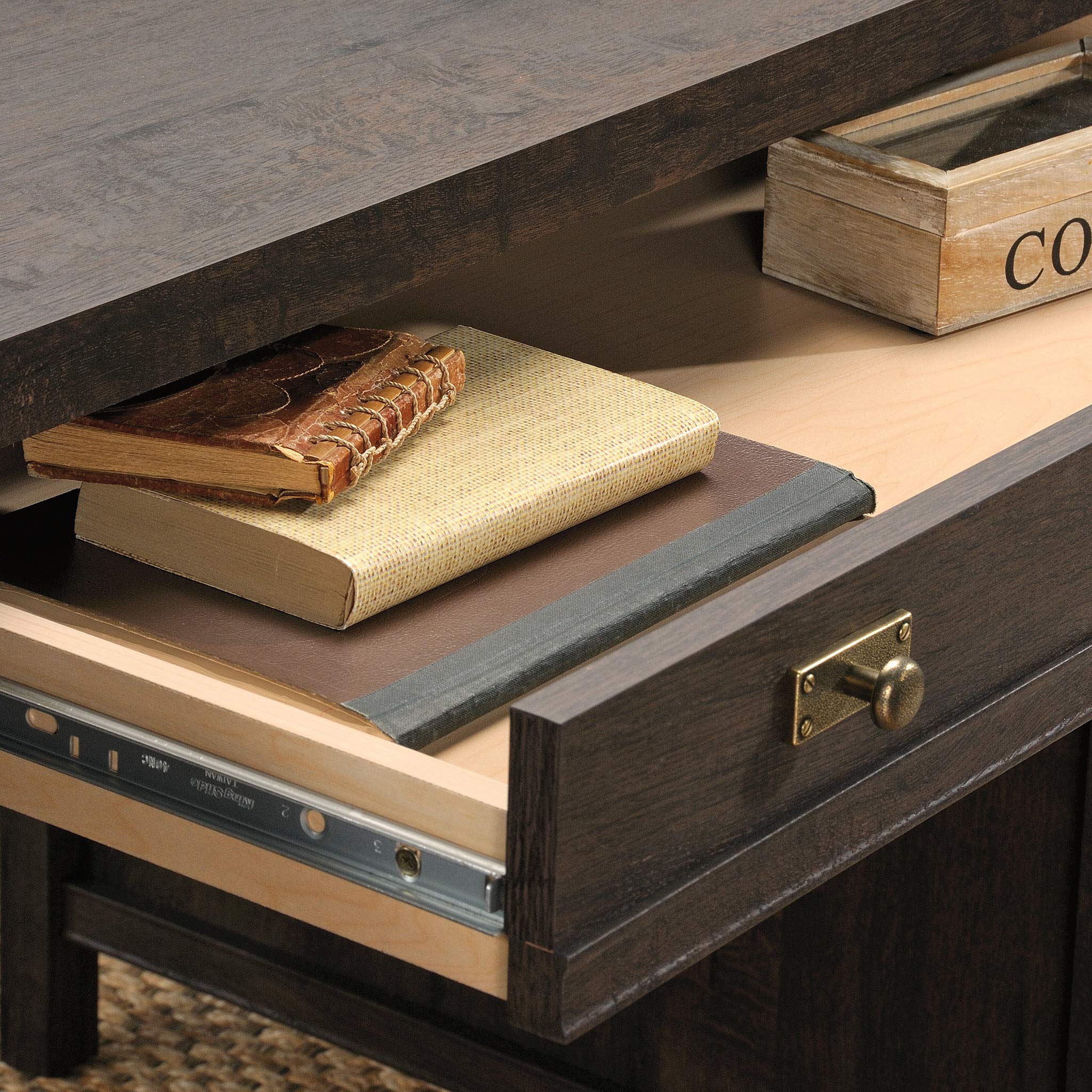 Sauder Costa Executive Office Desk with Drawers & File Storage - Coffee Oak Finish - Perfect for Home Office, Study Room & Professional Workspace