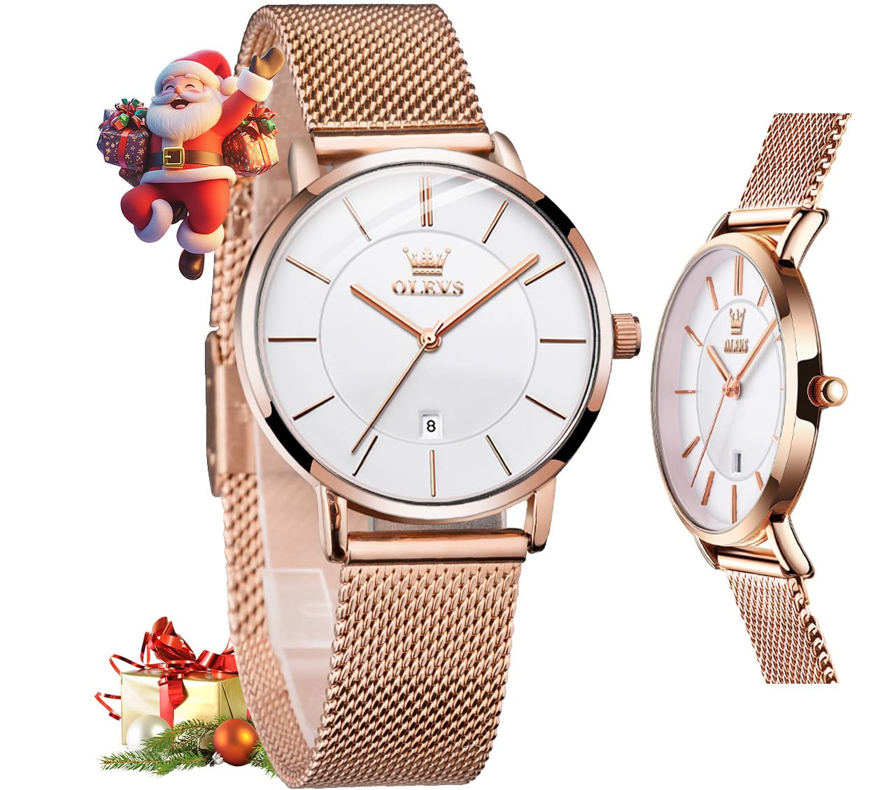 OLEVS Women's Elegant Diamond Dress Watch - Analog Quartz Leather Waterproof Wristwatch with Large Sandblasted Face | Perfect for Office, Party & Formal Occasions
