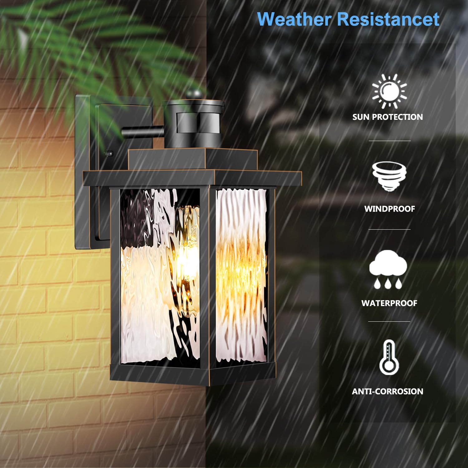Outdoor Motion Sensor Porch Lights - Waterproof & Rustproof Aluminum Wall Sconce, Dusk to Dawn Exterior Lighting Fixture, Modern Black Gold Finish (2 Pack) - Perfect for Patio, Front Door, Garage & Backyard Security Lighting