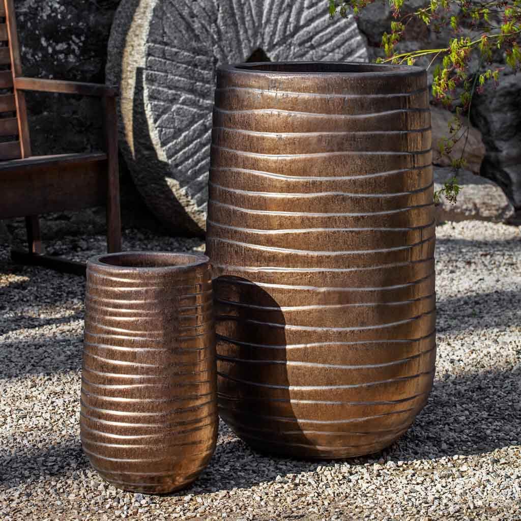 Campania International Ipanema Tall Bronze Planter Set of 2 - Modern Outdoor Garden Planters for Patio, Balcony & Home Decor