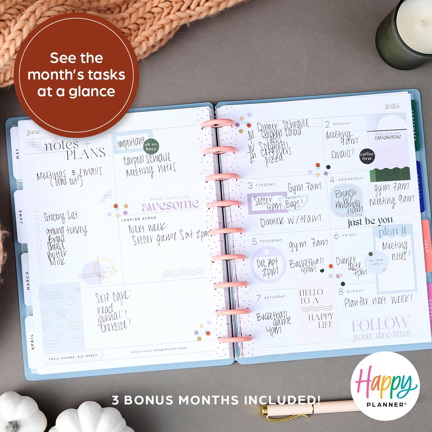 Happy Planner Disc-Bound 12-Month Planner 2025 - Daily Weekly Monthly Organizer, Classic Size (7