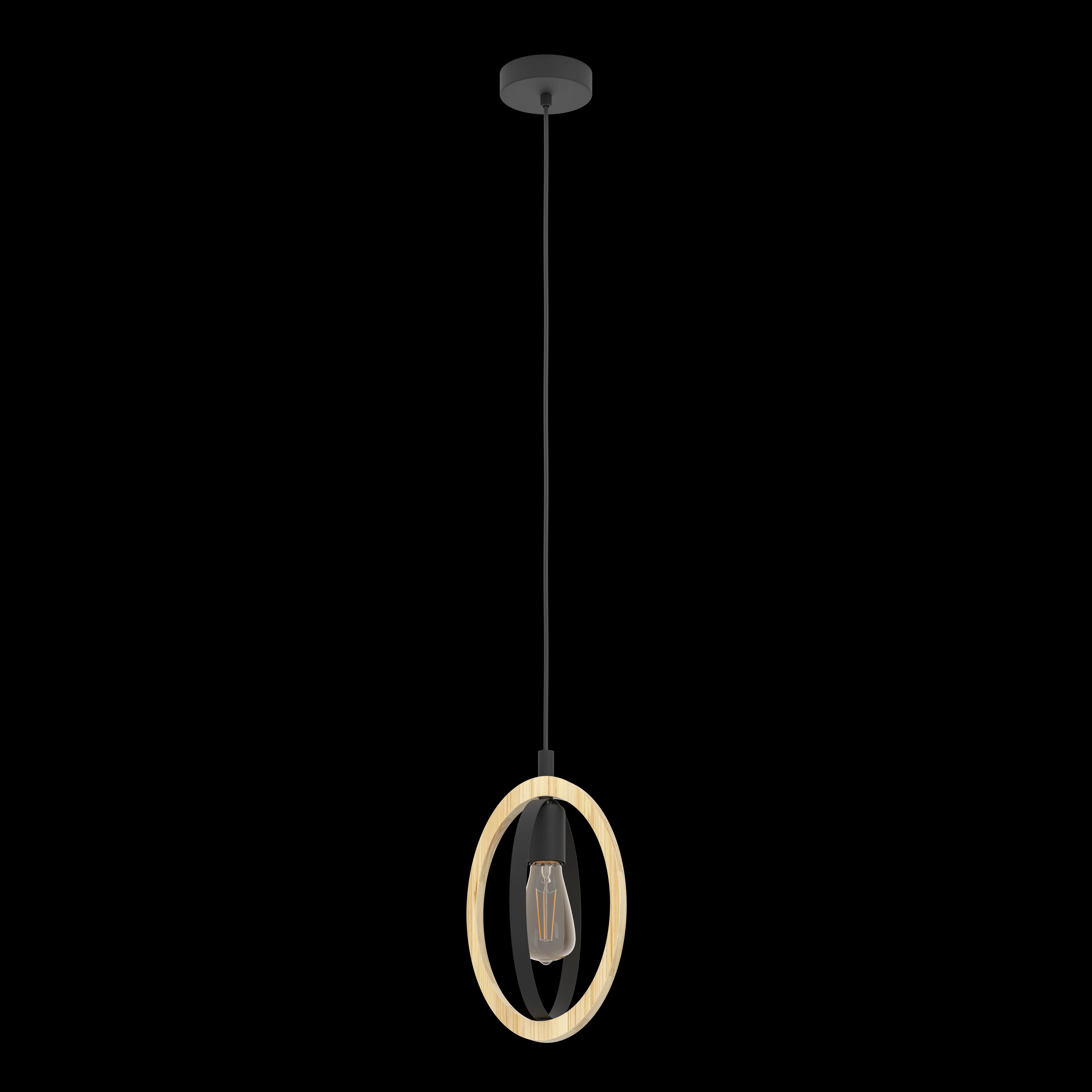 Eglo Basildon Wood & Black Metal Oval Ceiling Pendant Light Fixture - Modern Farmhouse Dining Room, Kitchen Island, or Bedroom Lighting