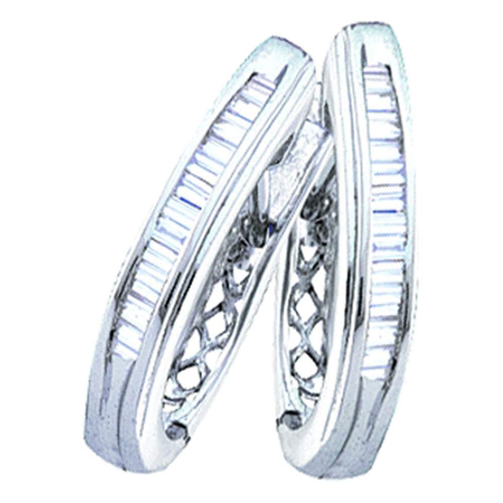 Sterling Silver Baguette Diamond Channel-Set Women's Oblong Hoop Earrings 1/4 CTTW - Elegant Jewelry for Parties, Weddings & Everyday Wear