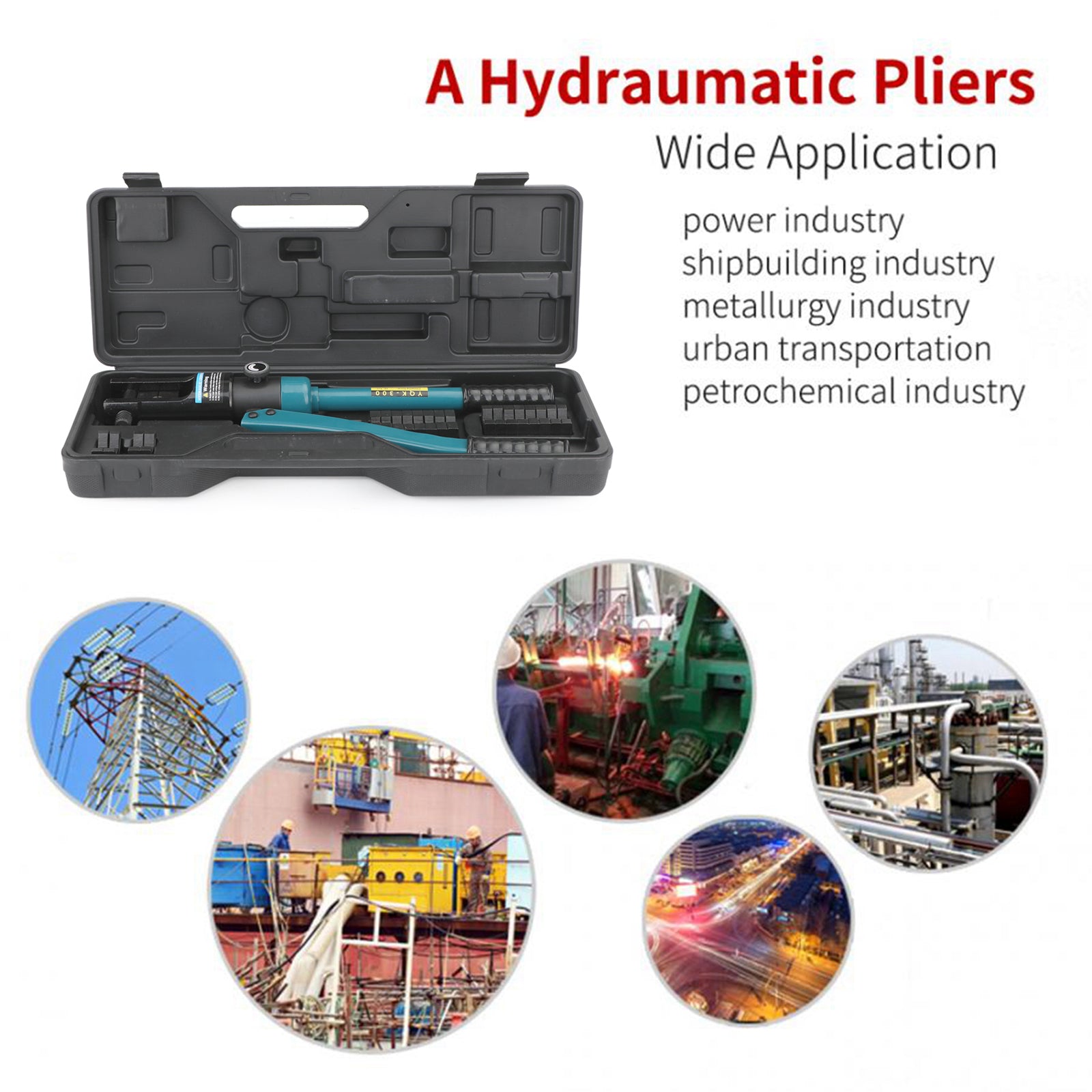 10T Hydraulic Wire Crimper with 8 Black Dies - Professional Battery Cable Lug Terminal Crimping Tool for Automotive, Marine, and Electrical Applications