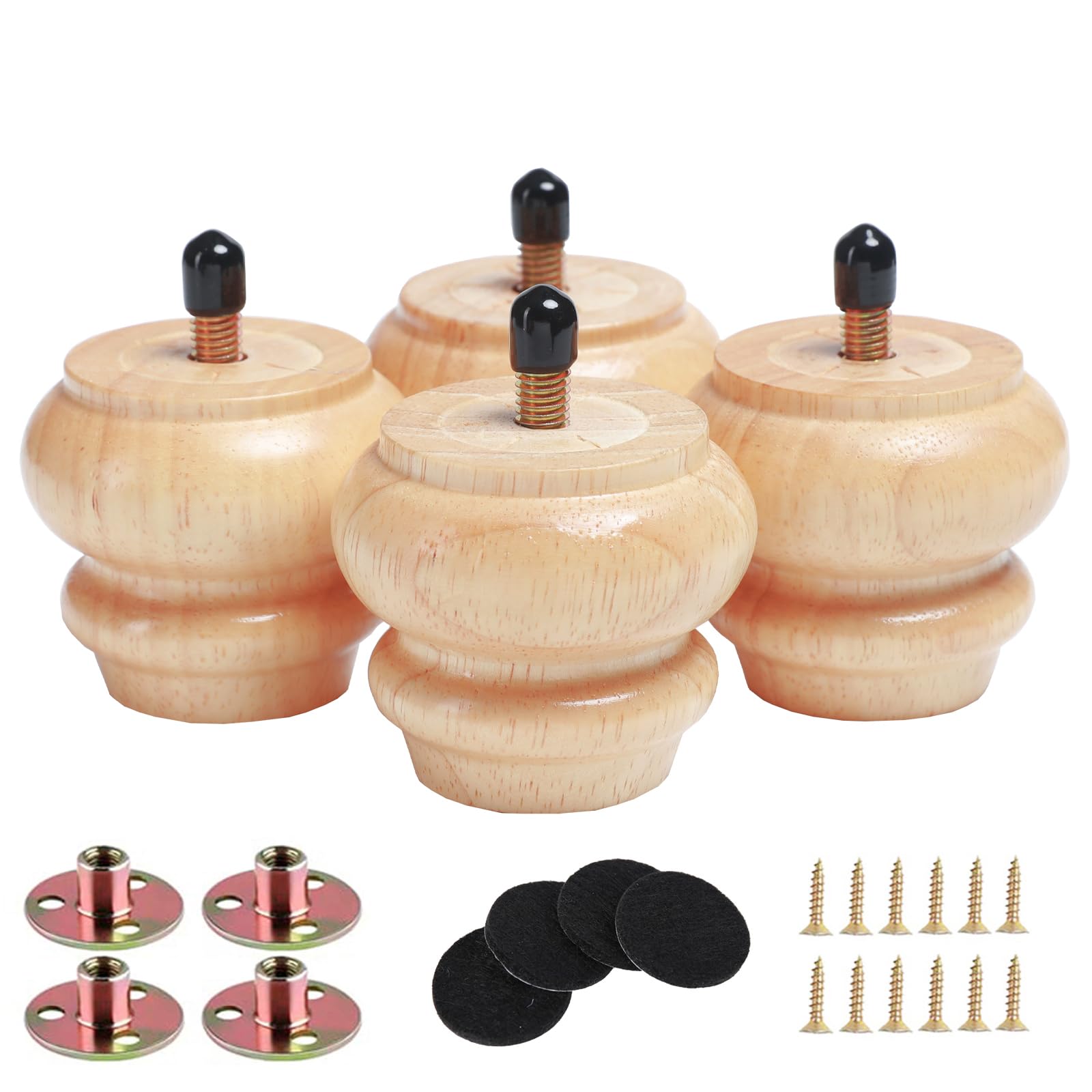2 Inch Furniture Legs Bun Feet - Set of 4 Replacement Legs for Cabinet, Sofa, Ottoman, TV Stand, Loveseat & Dresser - DIY Home Improvement & Furniture Upgrade Accessories (Perfect for Living Room, Bedroom & Office Decor)