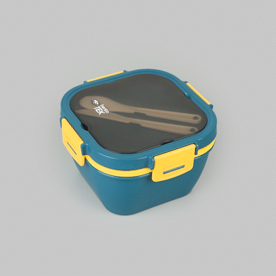 Bento Tek 58 oz BPA-Free Microwave Safe Lunch Box with Fork & Knife - Blue & Yellow Insulated Food Container (7.25