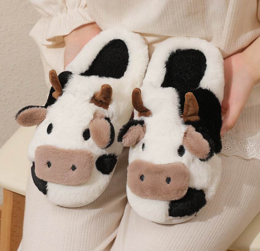 Fluffy Cow Slippers for Women & Men - Soft Cloudy House Shoes with Non-Slip Sole | Cozy Indoor/Outdoor Winter Slippers for Home, Office & Gift Giving