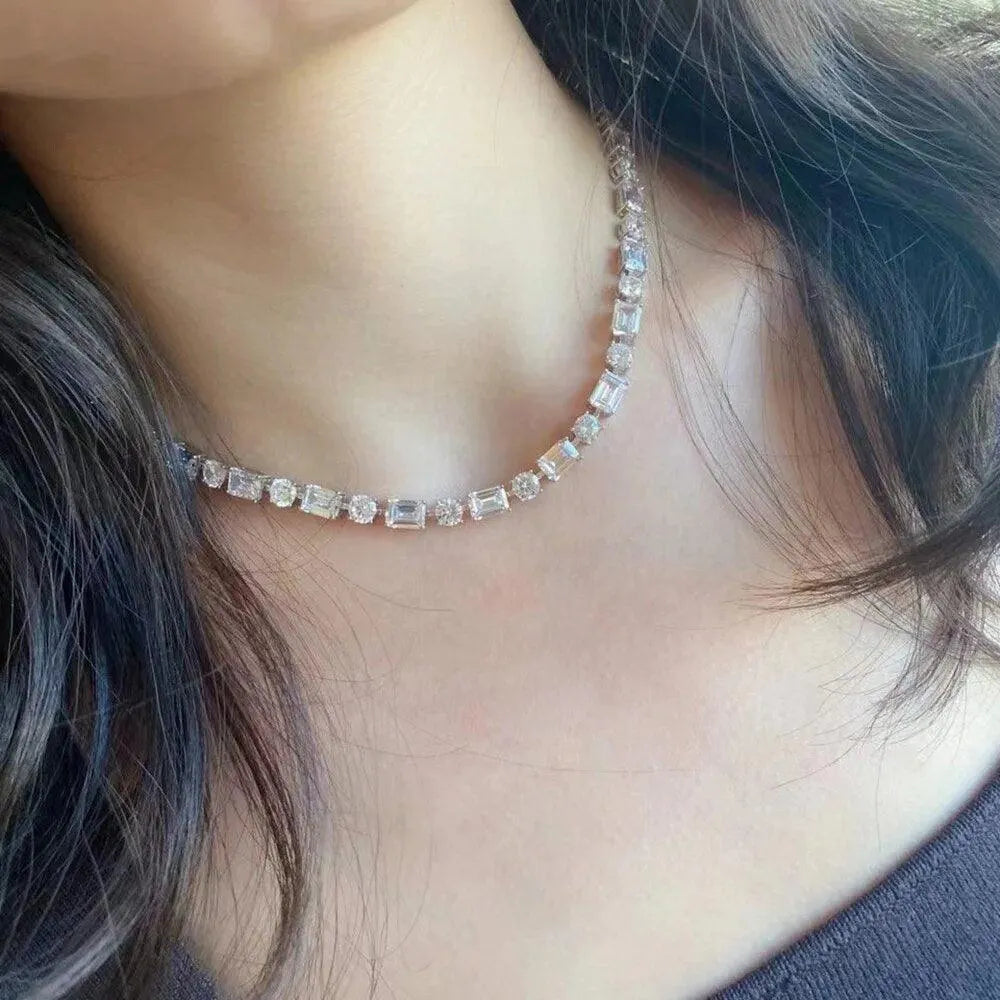 925 Sterling Silver Emerald Cut Moissanite Necklace for Women - Wedding, Party & Fine Jewelry - Elegant Gift for Her, Anniversary & Special Occasions