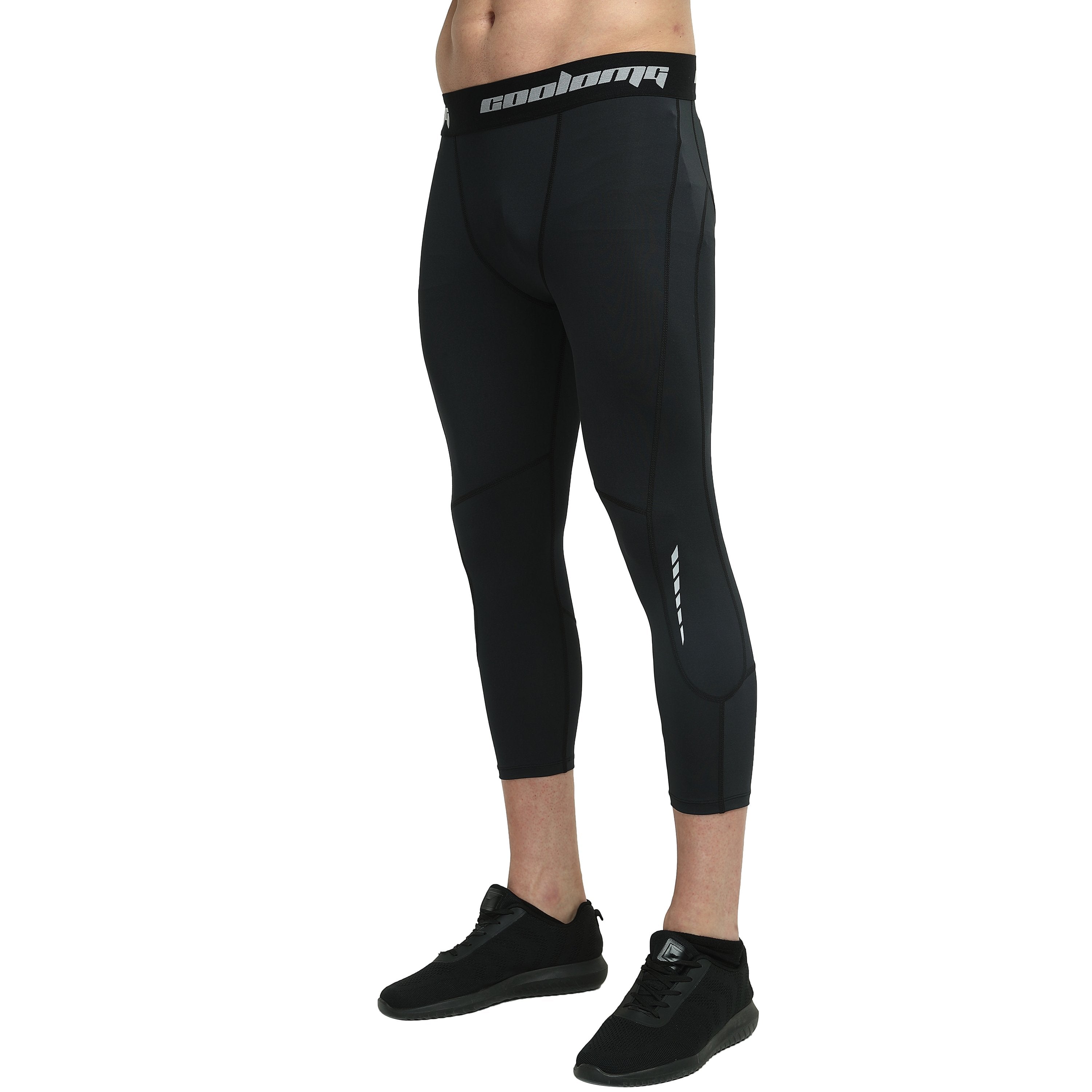 Black 3/4 Compression Tights for Men & Youth - SP512 - Running, Workout & Sports Performance