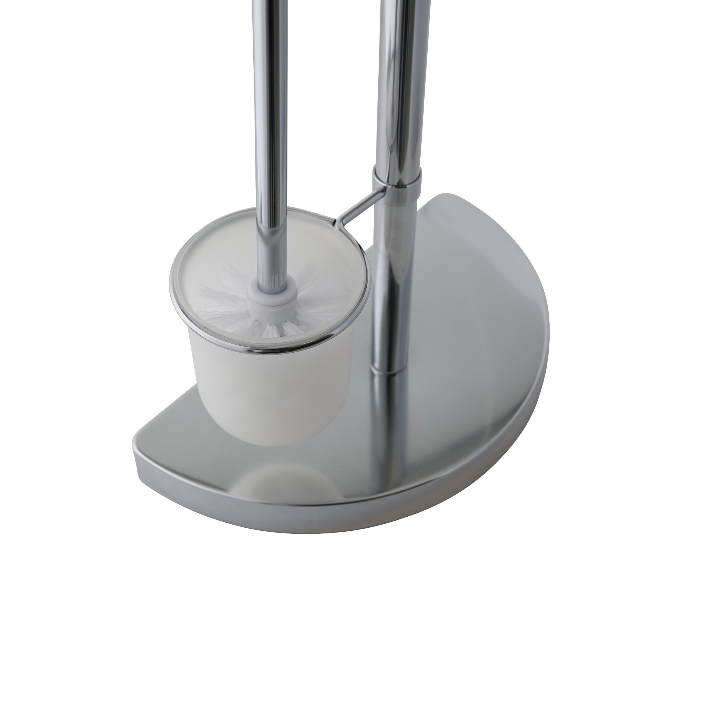 Axxentia Bad Lianos 282252 Chrome-Plated Toilet Brush Set with Holder & Toilet Paper Roll Stand - 76cm Height, Semi-Circular Base & Metal Handle - Ideal for Bathroom, Restroom & Home Cleaning Organization