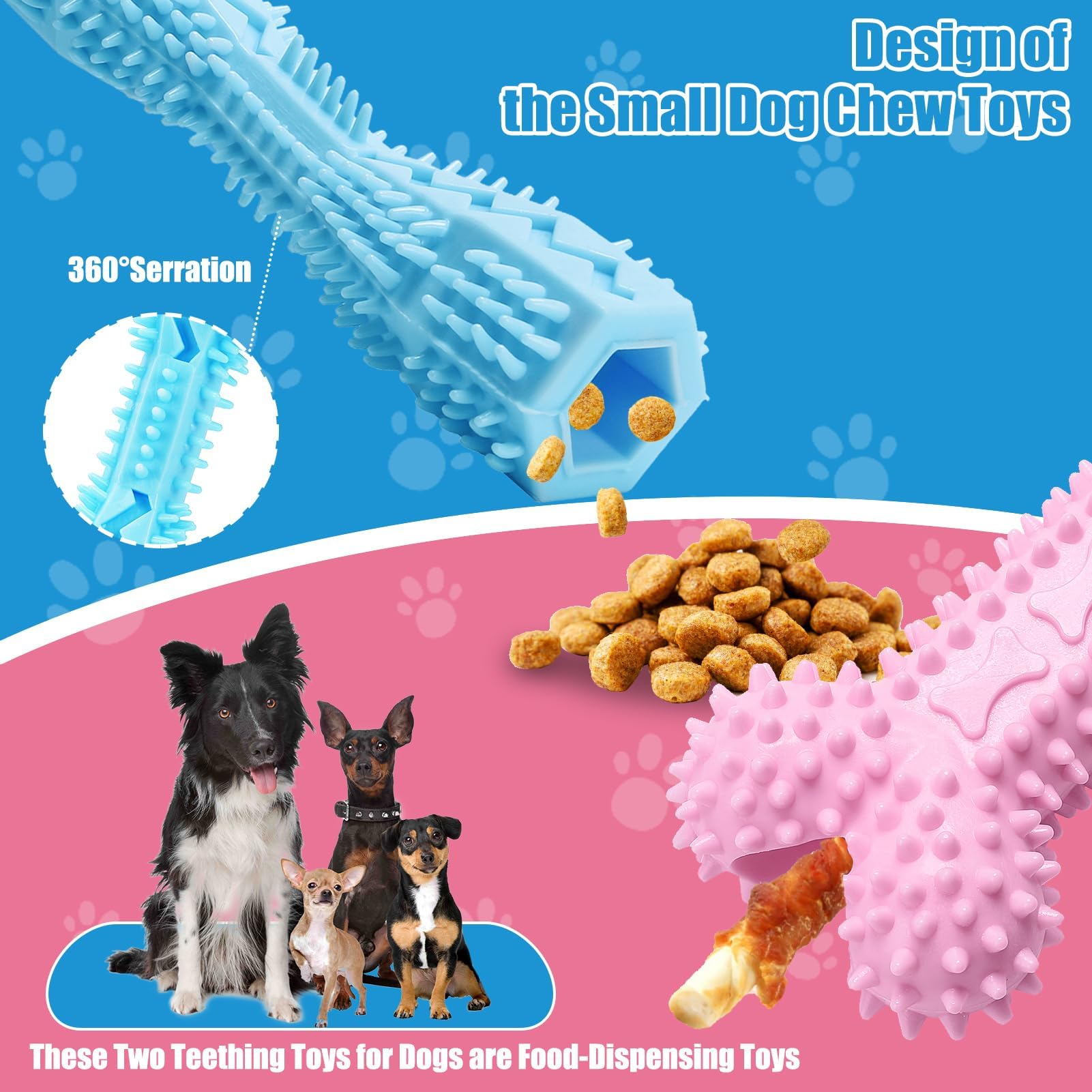 6 Pack Puppy Chew Toys for Teething Small Dogs - Soft Rubber Interactive Puppy Toys for Small & Medium Breeds (Pink & Blue) - Perfect for Teething Relief, Boredom Busters & Training Rewards